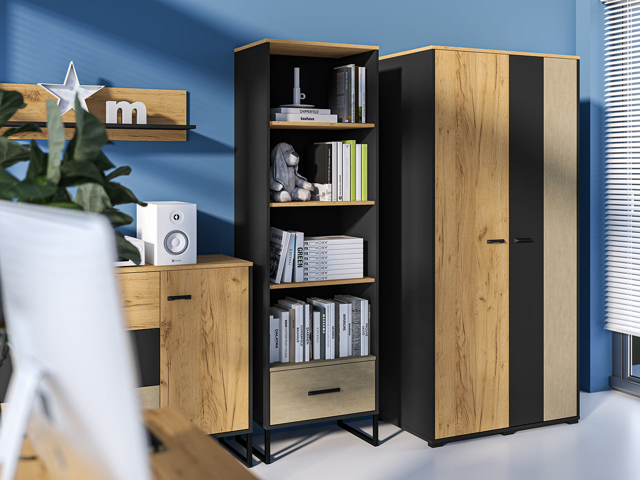 Étagère Haute en Chêne Artisan Or et Noir – Finition Acier Premium – 190 cm de Hauteur - Decora Home