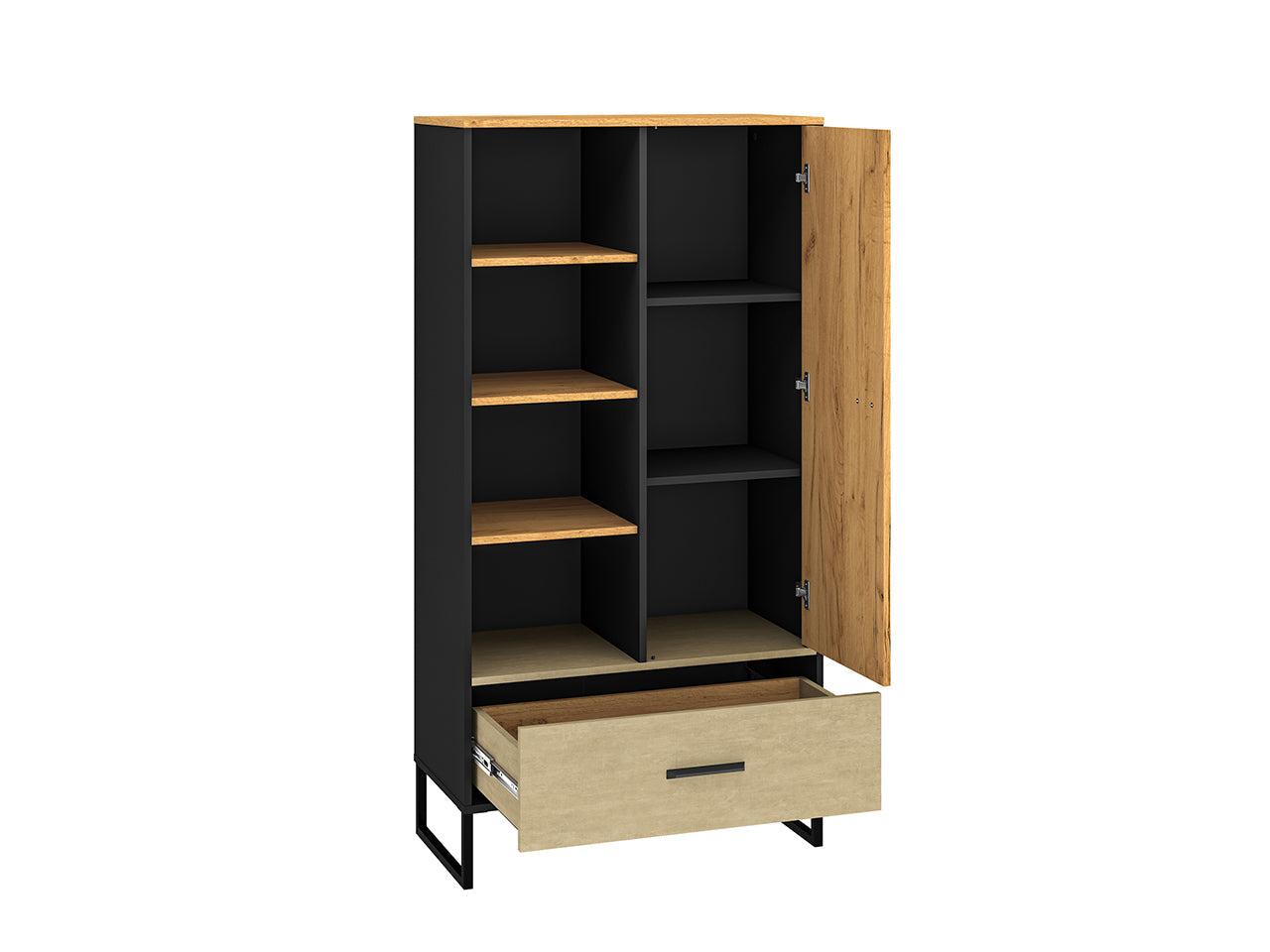 Étagère Moderne en Chêne Artisan Or et Noir – Finition Acier Premium – Tiroirs à Extension Complète – 157 cm - Decora Home