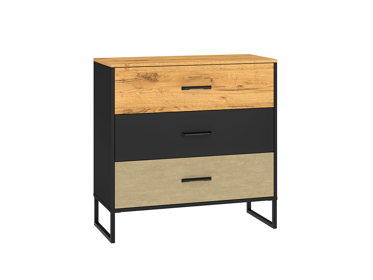 Commode, Buffet, Buffet Moderne en Chêne Artisan Or et Noir – Tiroirs Renforcés à Extension Complète – Finition Acier Premium – 91 cm - Decora Home