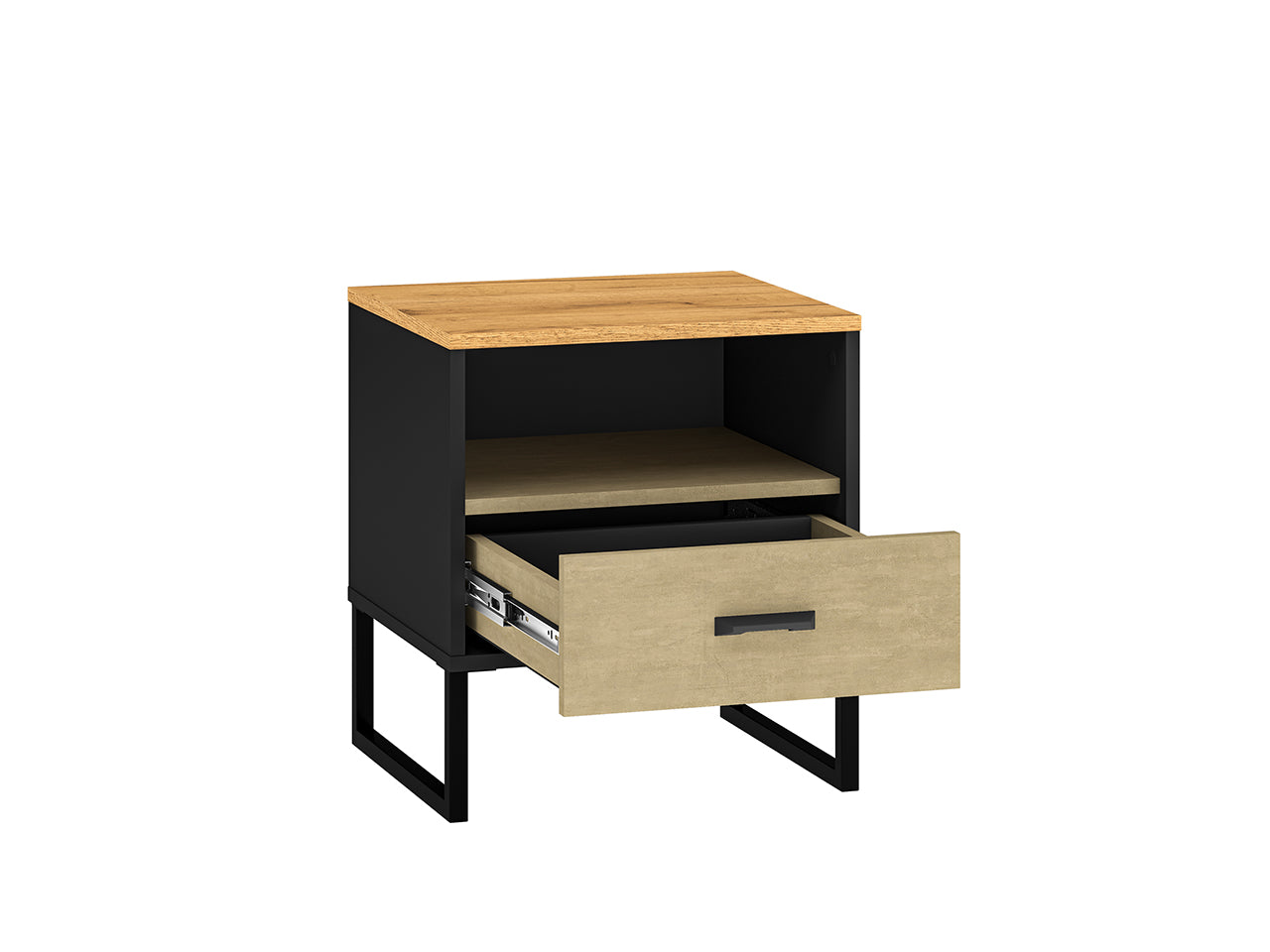 Table de Nuit Design en Chêne Artisan Or et Noir – Plateau Résistant – Finitions Acier Premium – 50 cm - Decora Home