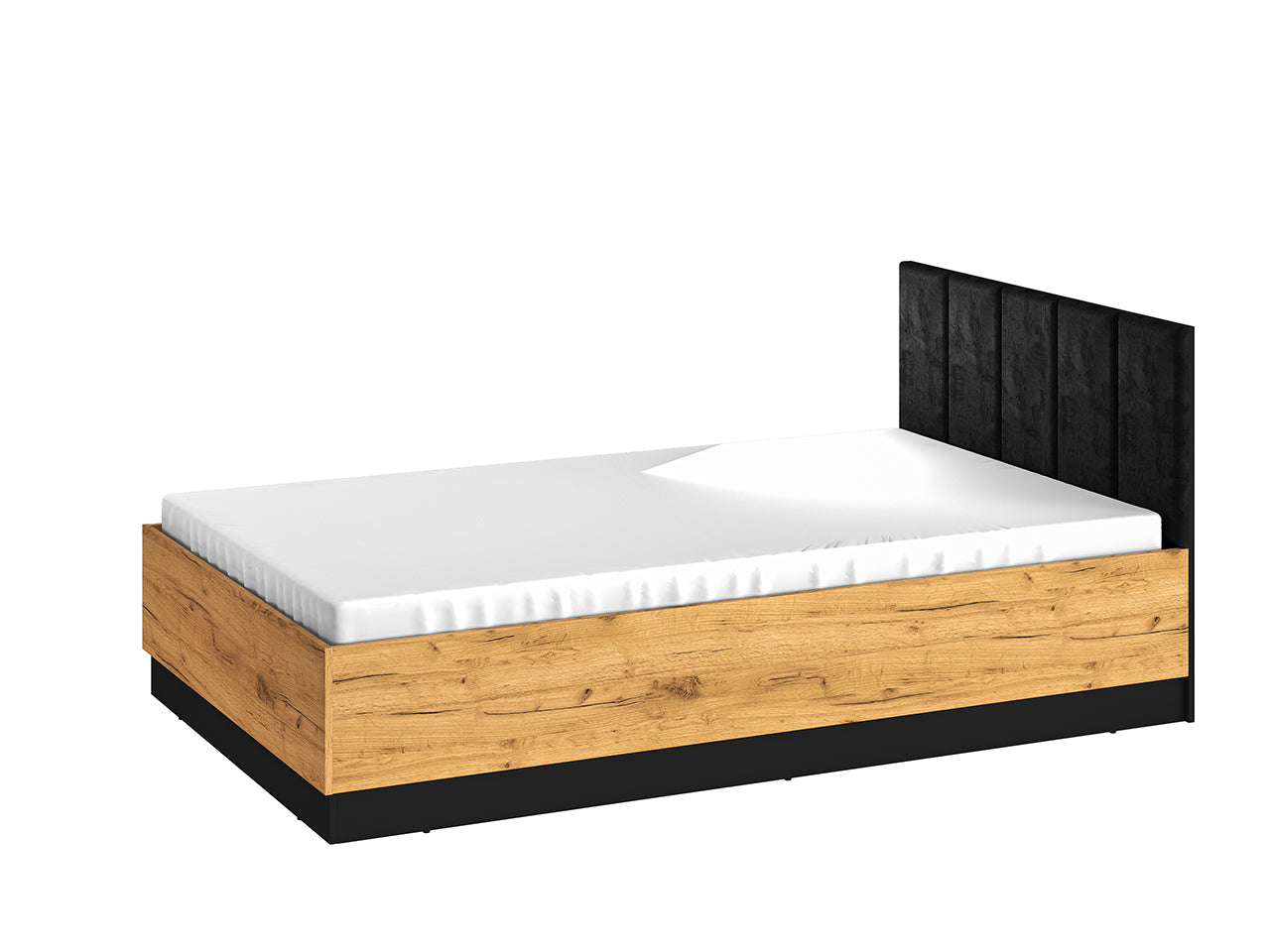 Lit en Chêne Craft Or et Noir avec Appuie-Tête en Velours Noir – Design Élégant et Résistant - Decora Home
