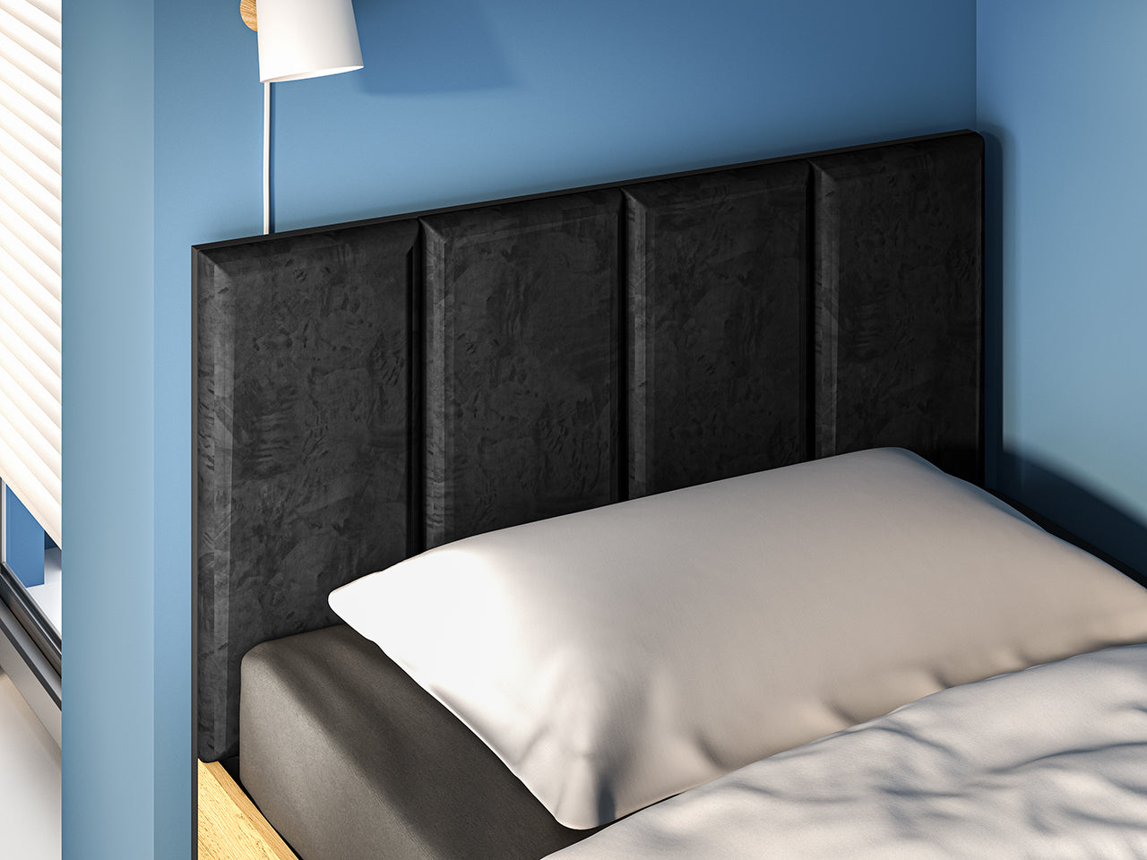Lit en Chêne Craft Or et Noir avec Tête de Lit en Velours Noir – Design Moderne et Résistant - Decora Home
