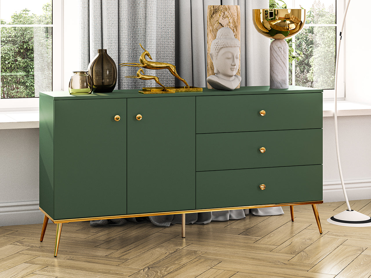 Buffet Moderne avec Bordure ABS et Verre Trempé|Offre Limitée|Decora Home