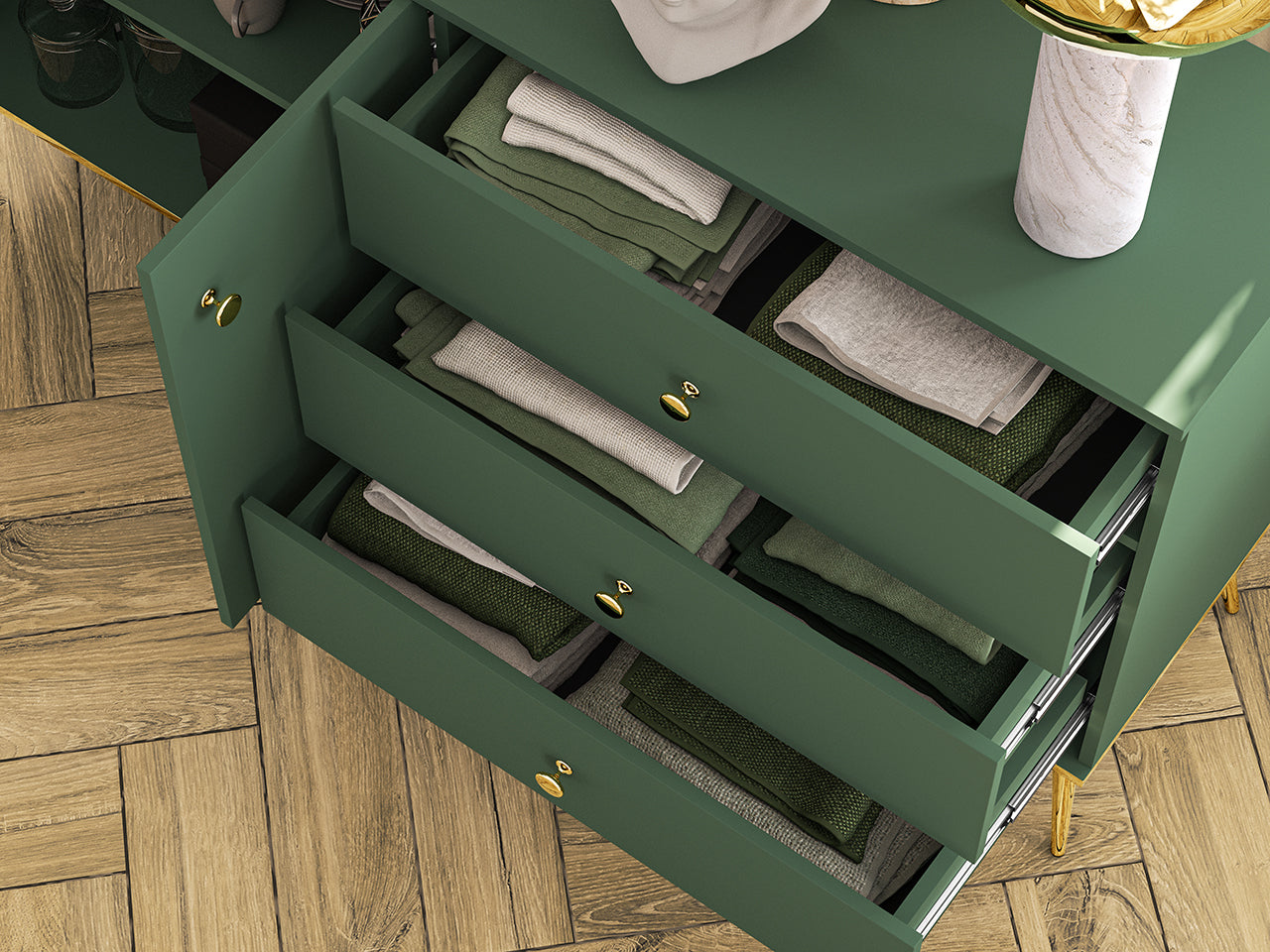 Commode, Buffet, Buffet Moderne avec Bordure ABS et Verre Trempé - Decora Home