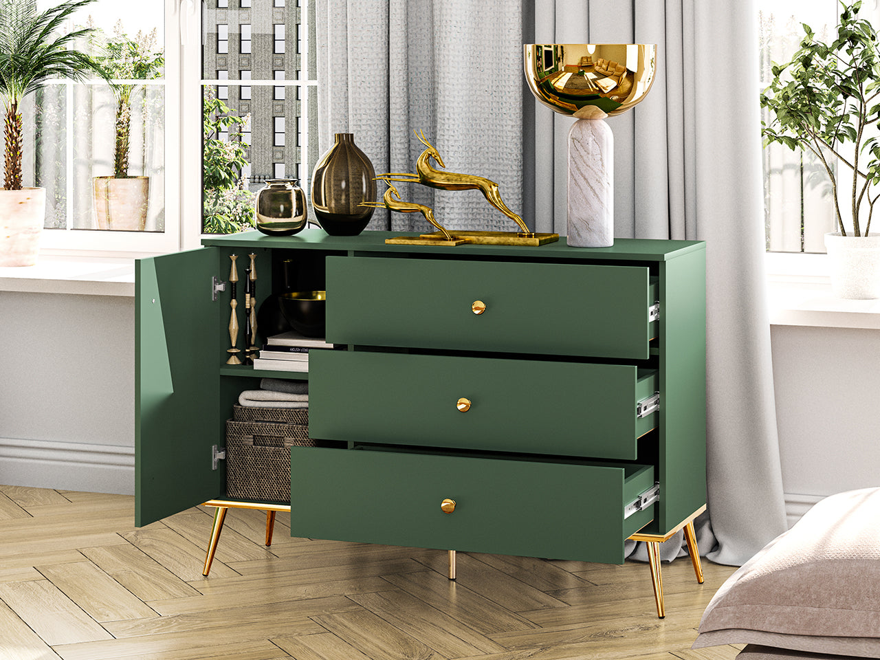 Commode, Buffet, Buffet Labrador avec Bordure ABS - Résistant aux Rayures et à l'Humidité - Decora Home