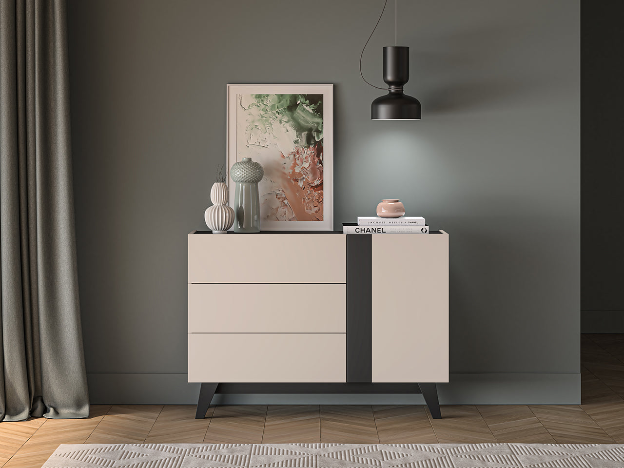 Commode avec Tiroirs à Extension Complète et Niches Spacieuses | Cachemire et Noir|Offre Limitée|Decora Home
