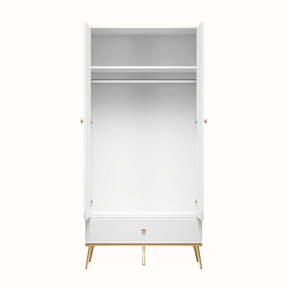Garde-Robe en Bois Blanc Laqué Brillant avec Pieds Dorés - Decora Home