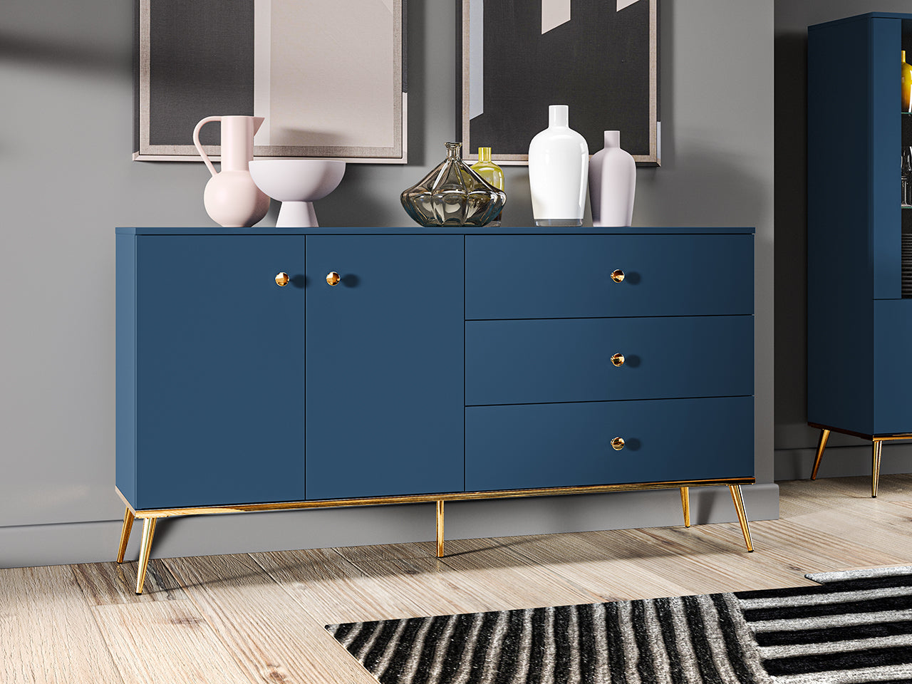 Commode, Buffet, Buffet Moderne avec Bordure ABS et Verre Trempé - Decora Home