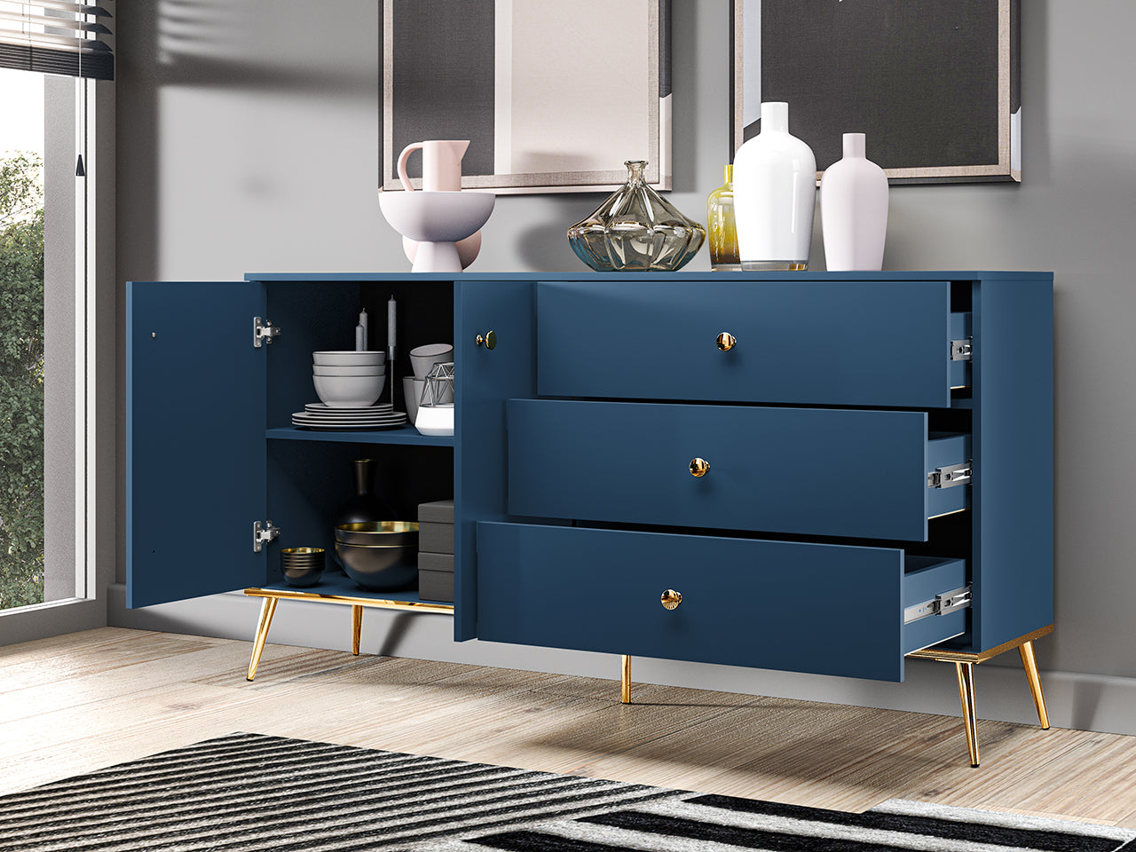 Commode, Buffet, Buffet Moderne avec Bordure ABS et Verre Trempé - Decora Home