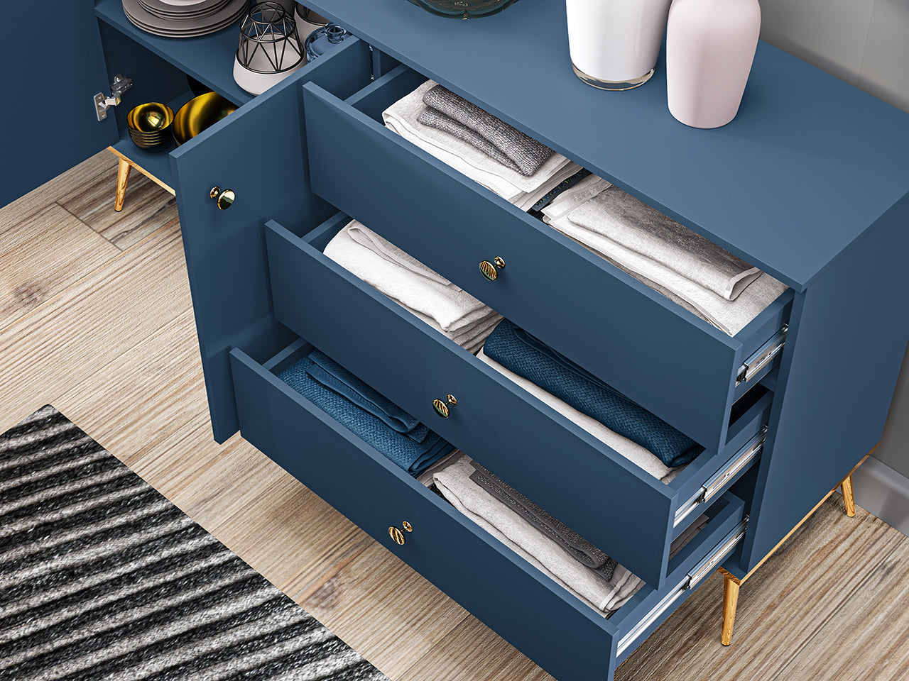 Commode, Buffet, Buffet Moderne avec Bordure ABS et Verre Trempé - Decora Home