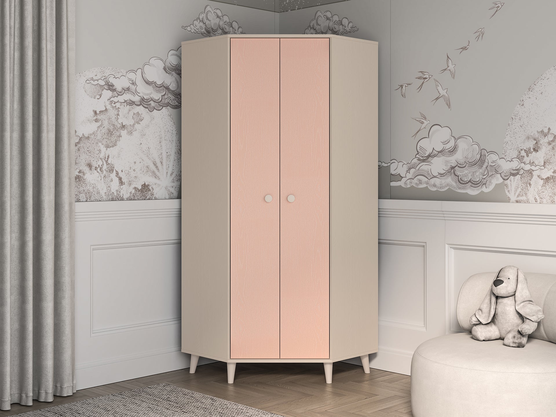 Armoire enfant  Moderne Bicolore – Rose Millénaire & Sable du Désert – Design Élégant et Fonctionnel|Dernières pièces|Decora Home