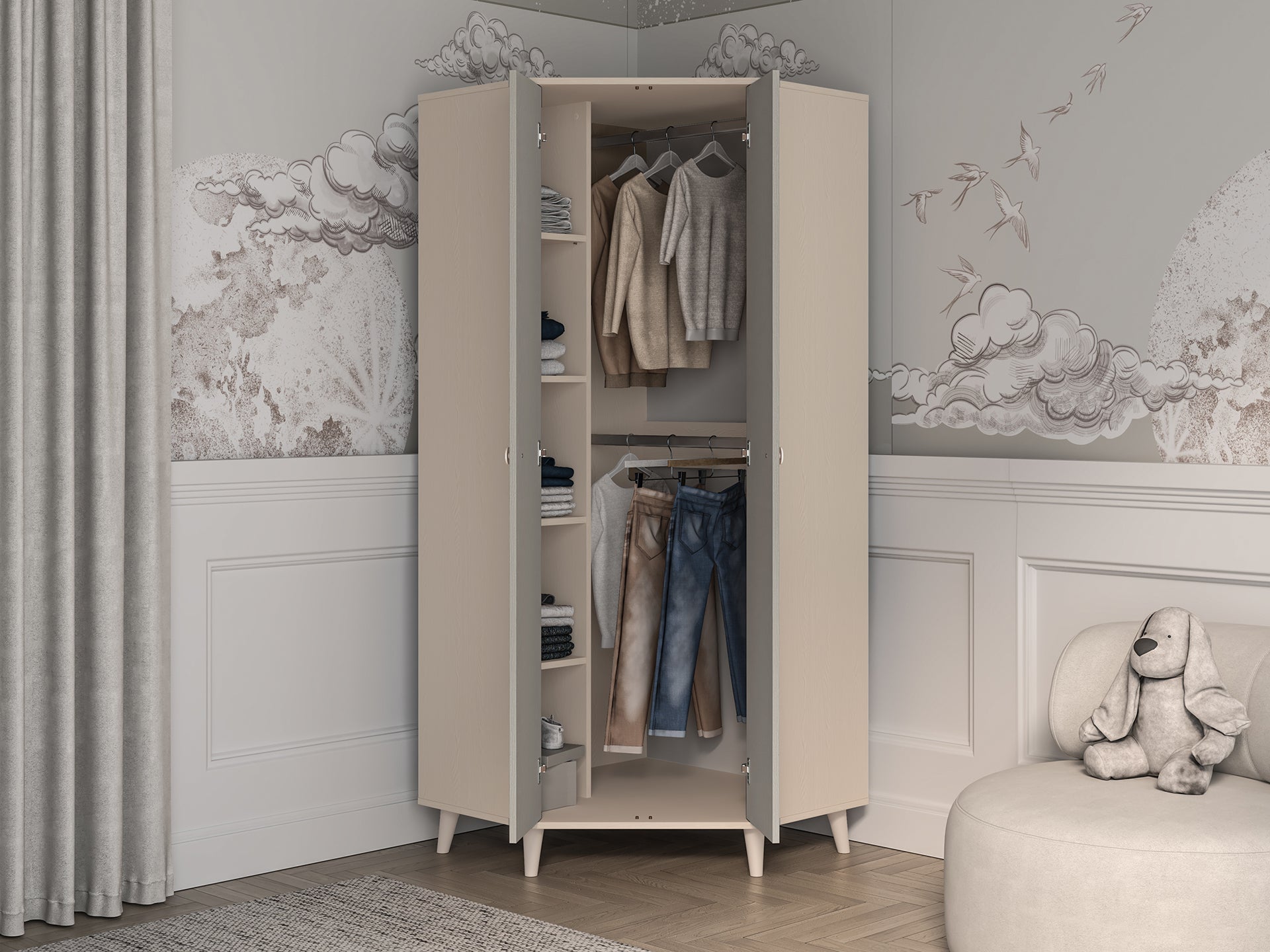Armoire enfant  Moderne Bicolore – Rose Millénaire & Sable du Désert – Design Élégant et Fonctionnel - Decora Home