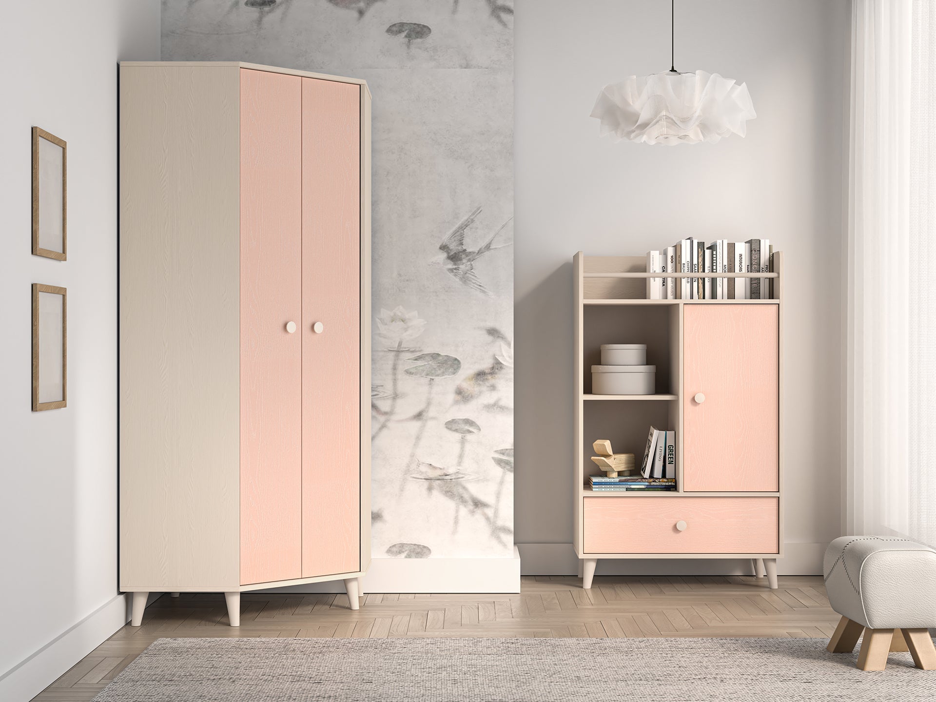 Armoire enfant  Moderne Bicolore – Rose Millénaire & Sable du Désert – Design Élégant et Fonctionnel - Decora Home
