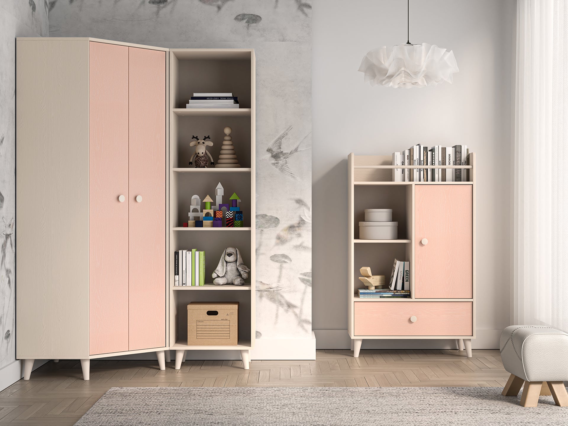 Armoire enfant  Moderne Bicolore – Rose Millénaire & Sable du Désert – Design Élégant et Fonctionnel - Decora Home