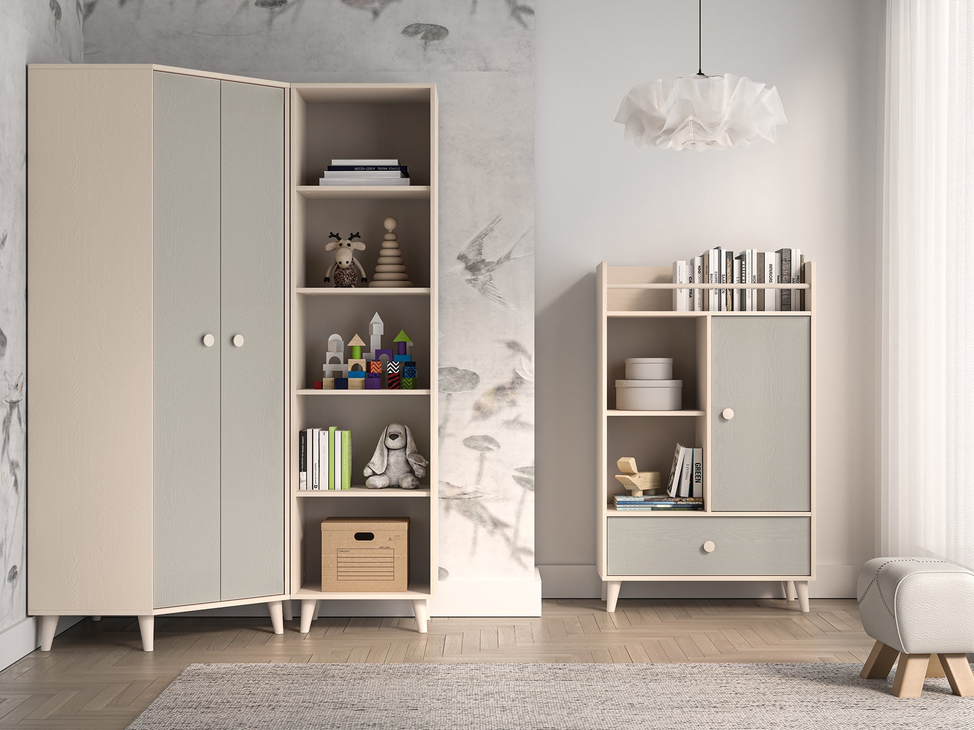 Armoire enfant  Moderne Bicolore – Rose Millénaire & Sable du Désert – Design Élégant et Fonctionnel - Decora Home