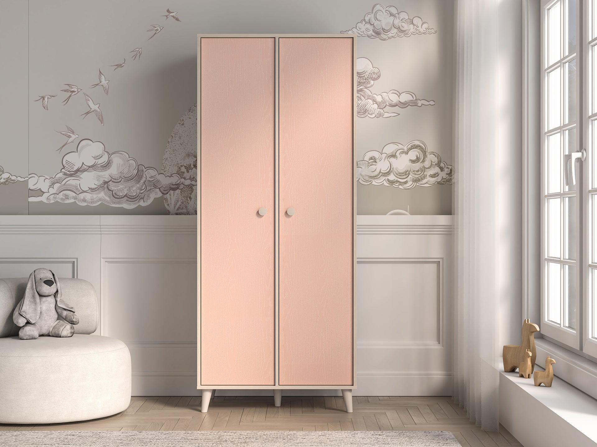 Armoire enfant Contemporaine 190 cm – Finition Haut de Gamme en Rose Millénaire et Sable du Désert – Pratique et Élégante - Decora Home