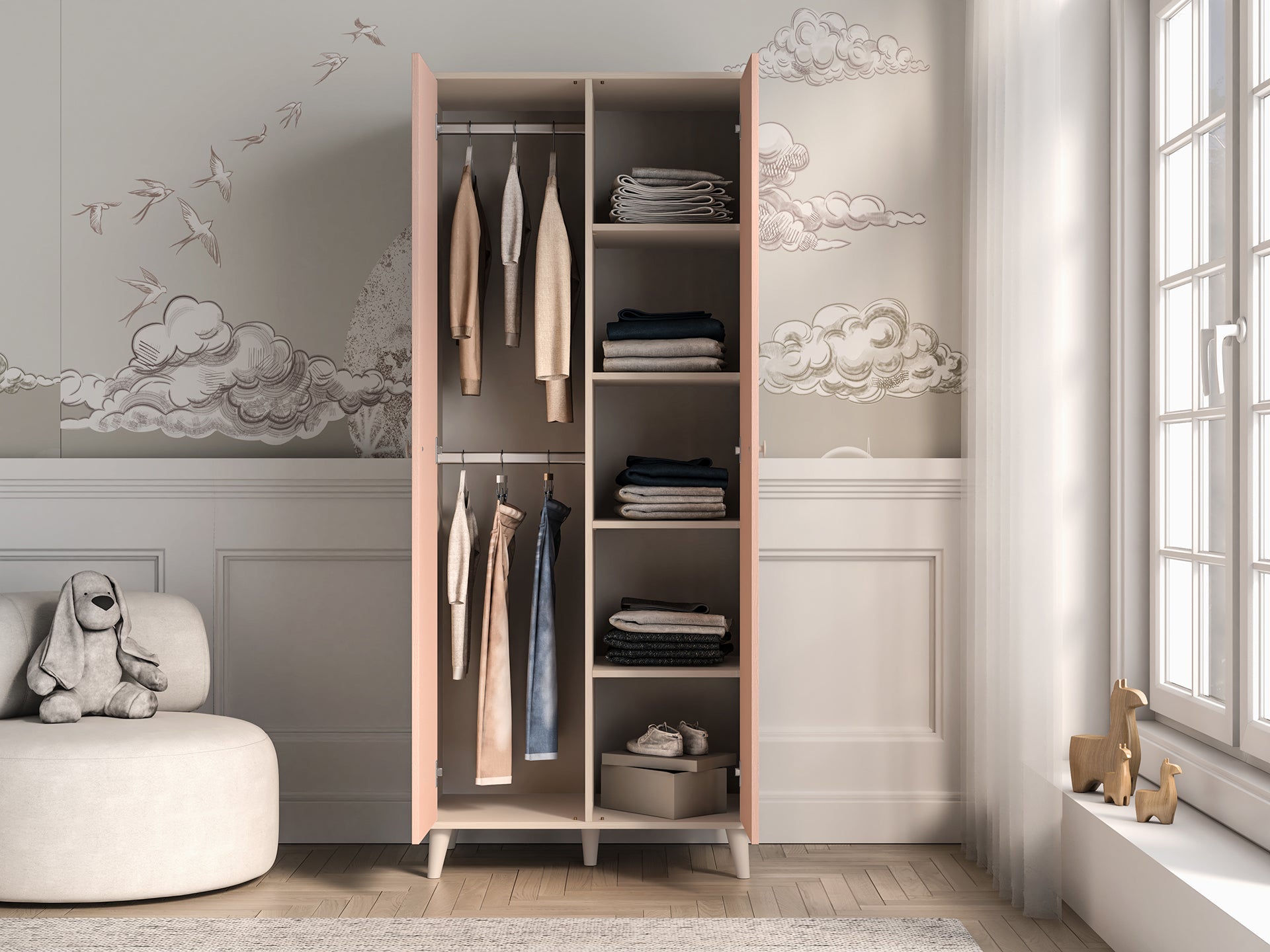 Armoire enfant Contemporaine 190 cm – Finition Haut de Gamme en Rose Millénaire et Sable du Désert – Pratique et Élégante - Decora Home