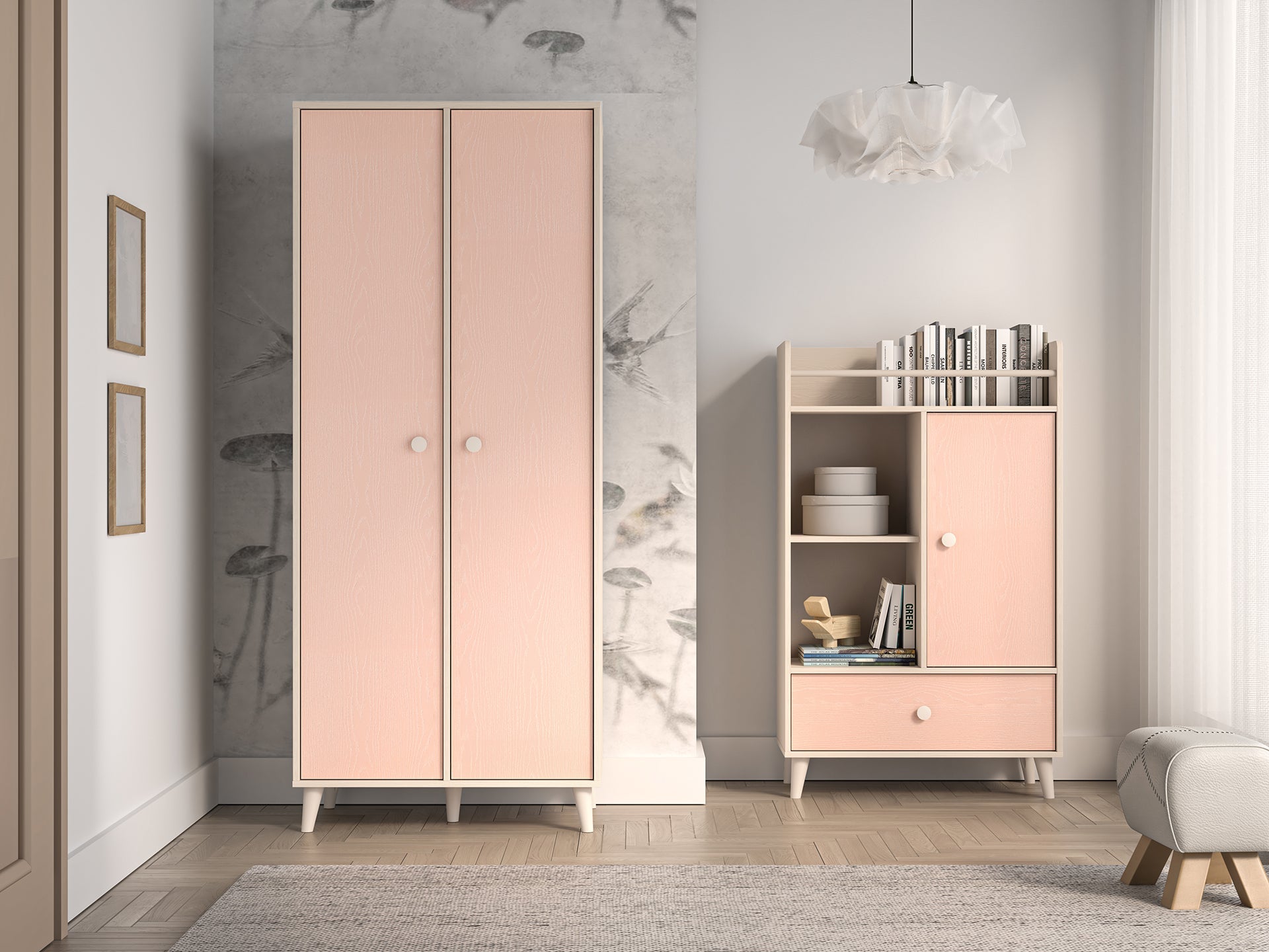Armoire enfant Contemporaine 190 cm – Finition Haut de Gamme en Rose Millénaire et Sable du Désert – Pratique et Élégante|Dernières pièces|Decora Home