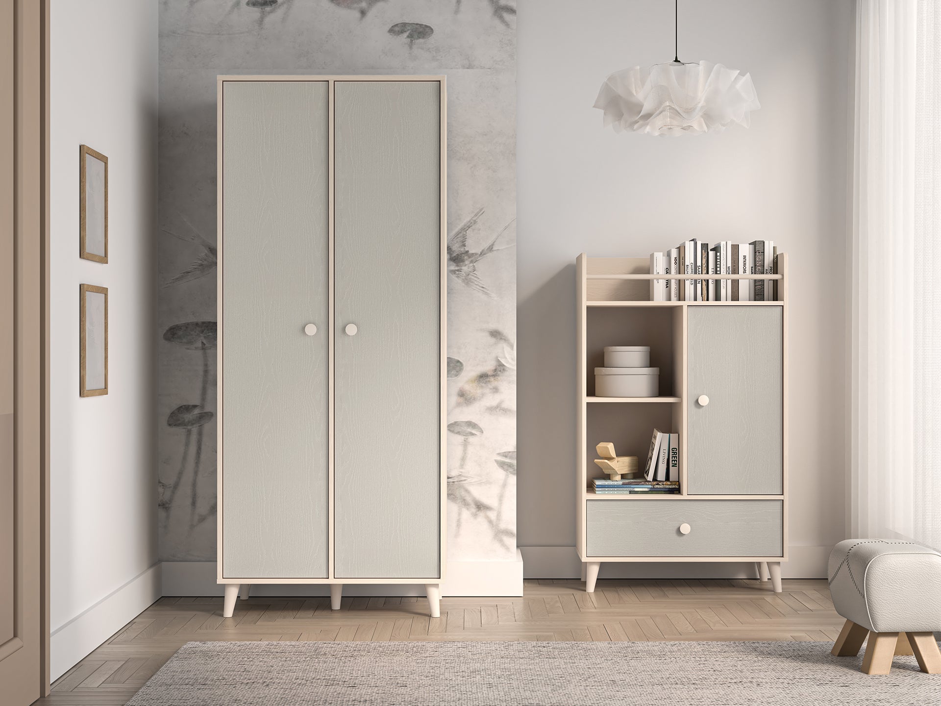 Armoire enfant Contemporaine 190 cm – Finition Haut de Gamme en Rose Millénaire et Sable du Désert – Pratique et Élégante - Decora Home