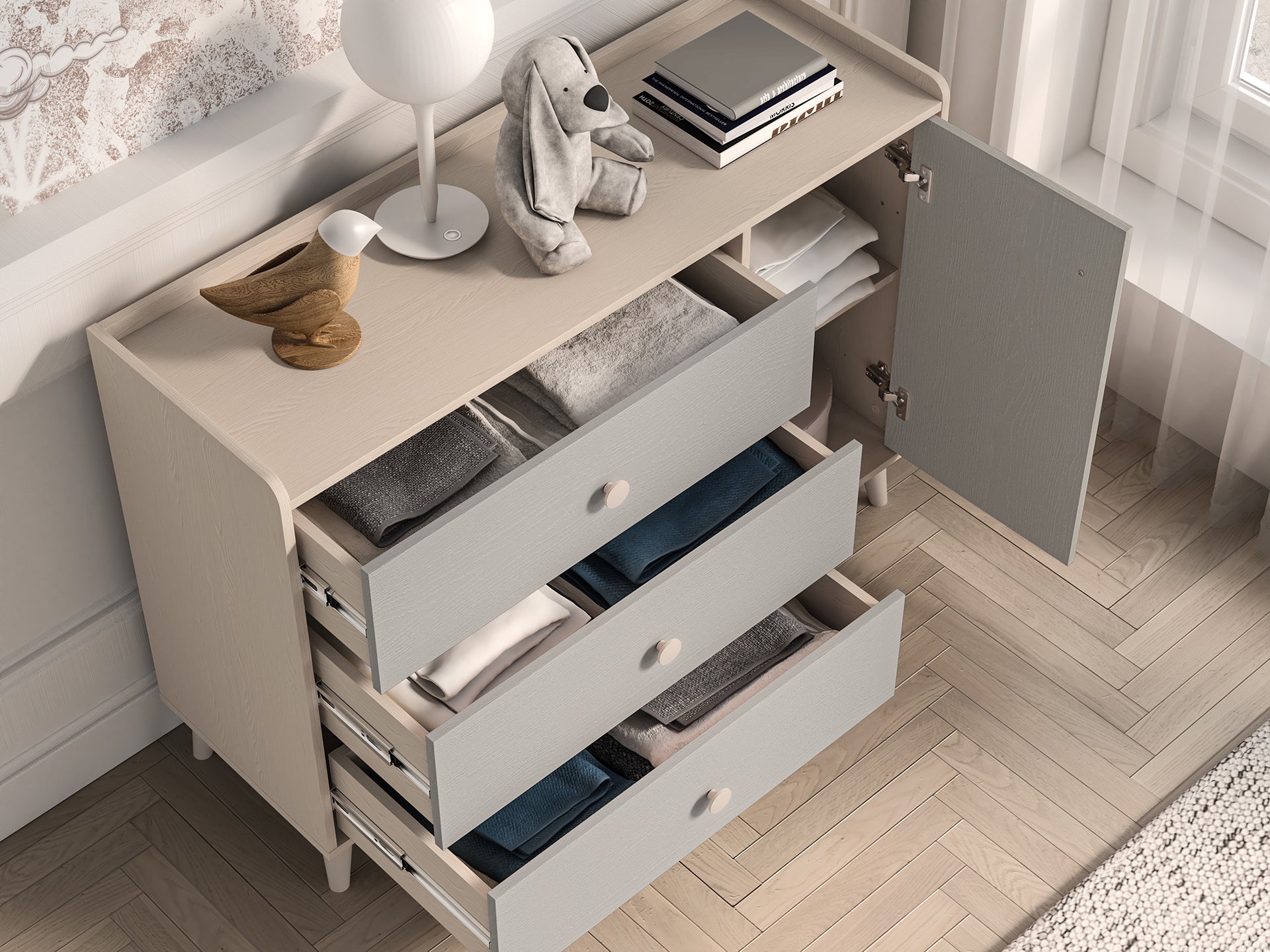 Commode, Buffet enfant Moderne avec Tiroirs Extensibles et Design Élégant – Résistant aux Rayures et à l'Humidité - Decora Home