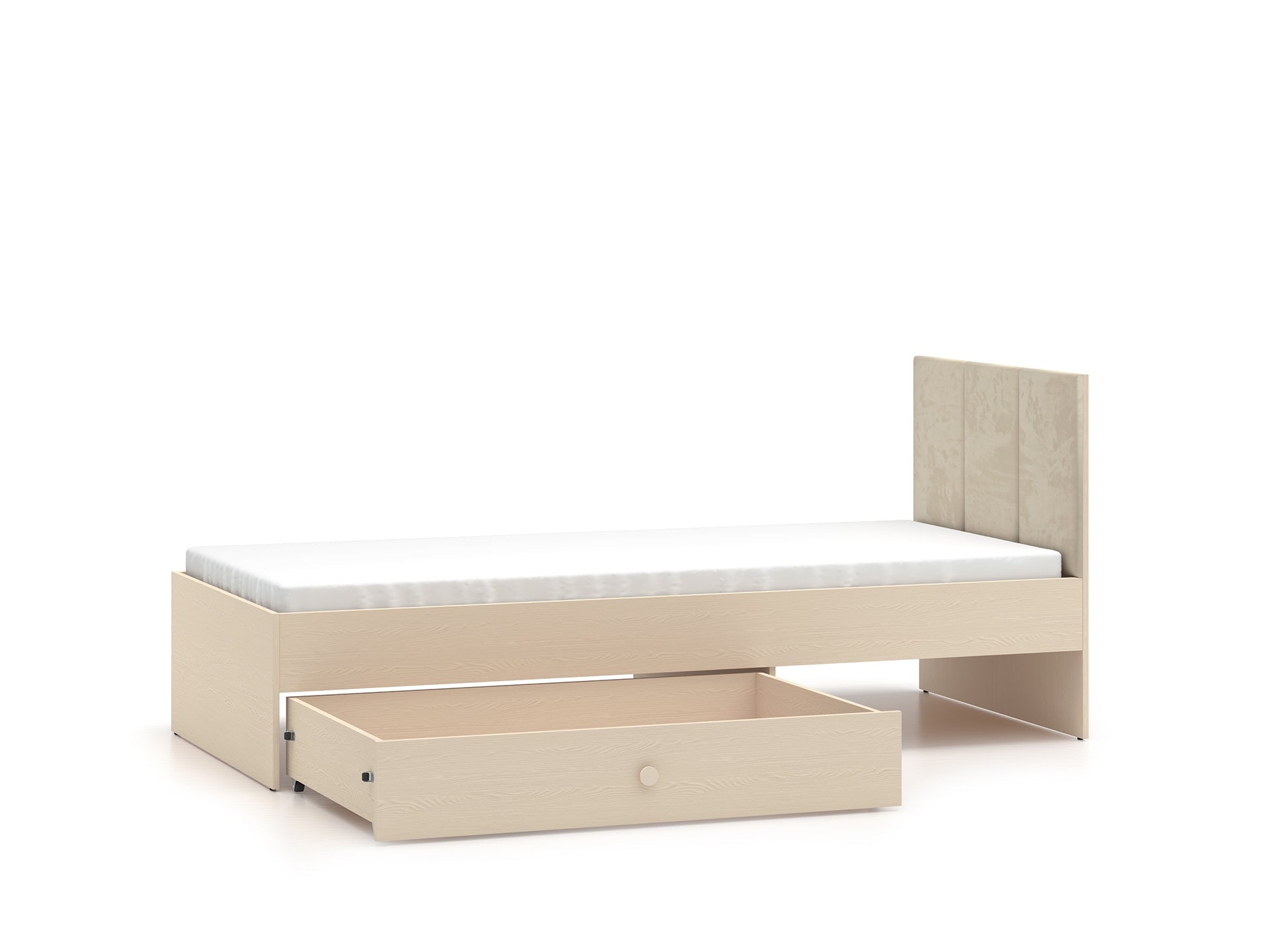 Lit enfant Moderne avec Tête de Lit en Velours Beige et Structure en Sable du Désert – Design Élégant et Confort Assuré - Decora Home