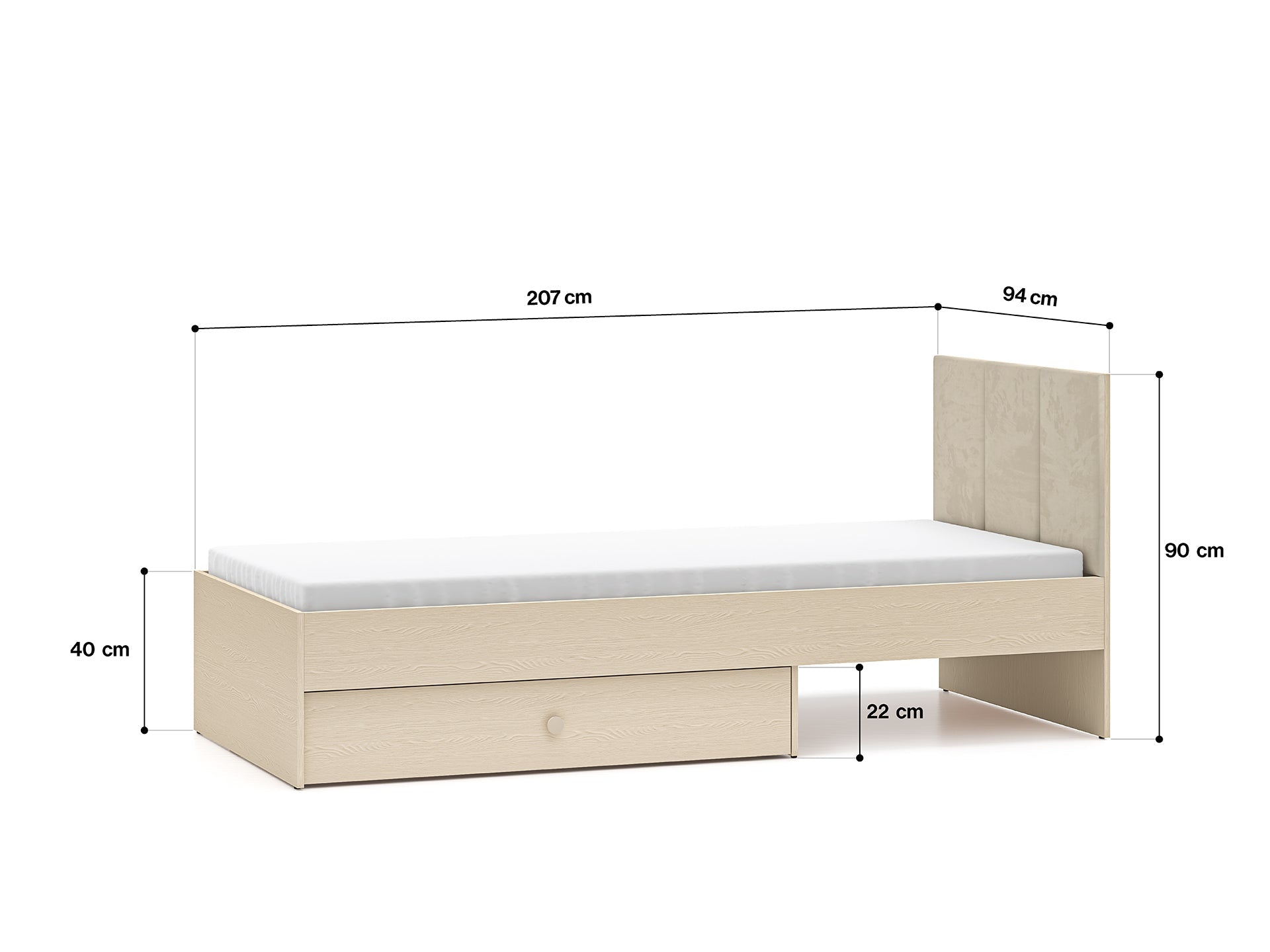Lit enfant Moderne avec Tête de Lit en Velours Beige et Structure en Sable du Désert – Design Élégant et Confort Assuré - Decora Home