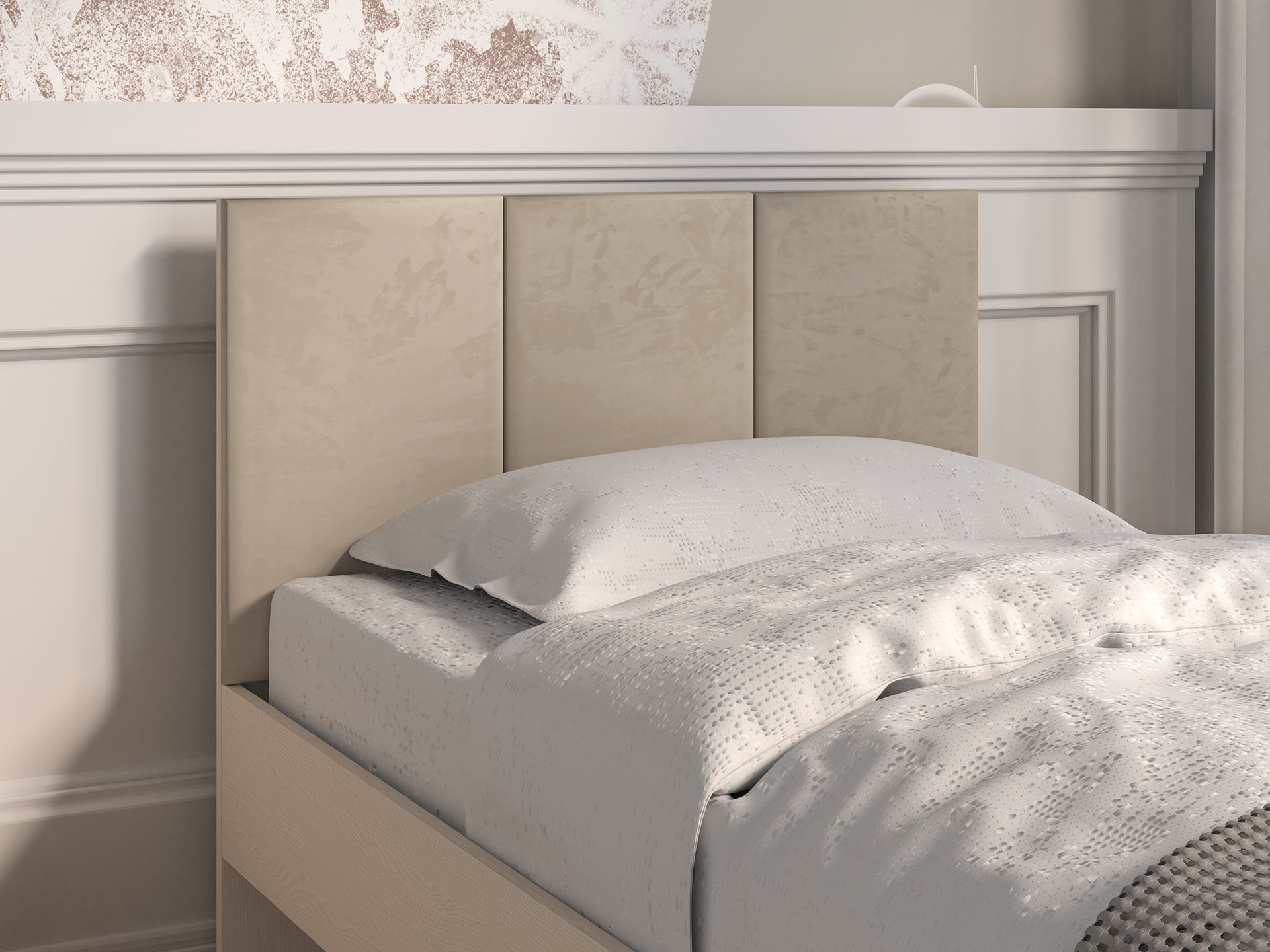 Lit enfant Moderne avec Tête de Lit en Velours Beige et Structure en Sable du Désert – Design Élégant et Confort Assuré - Decora Home