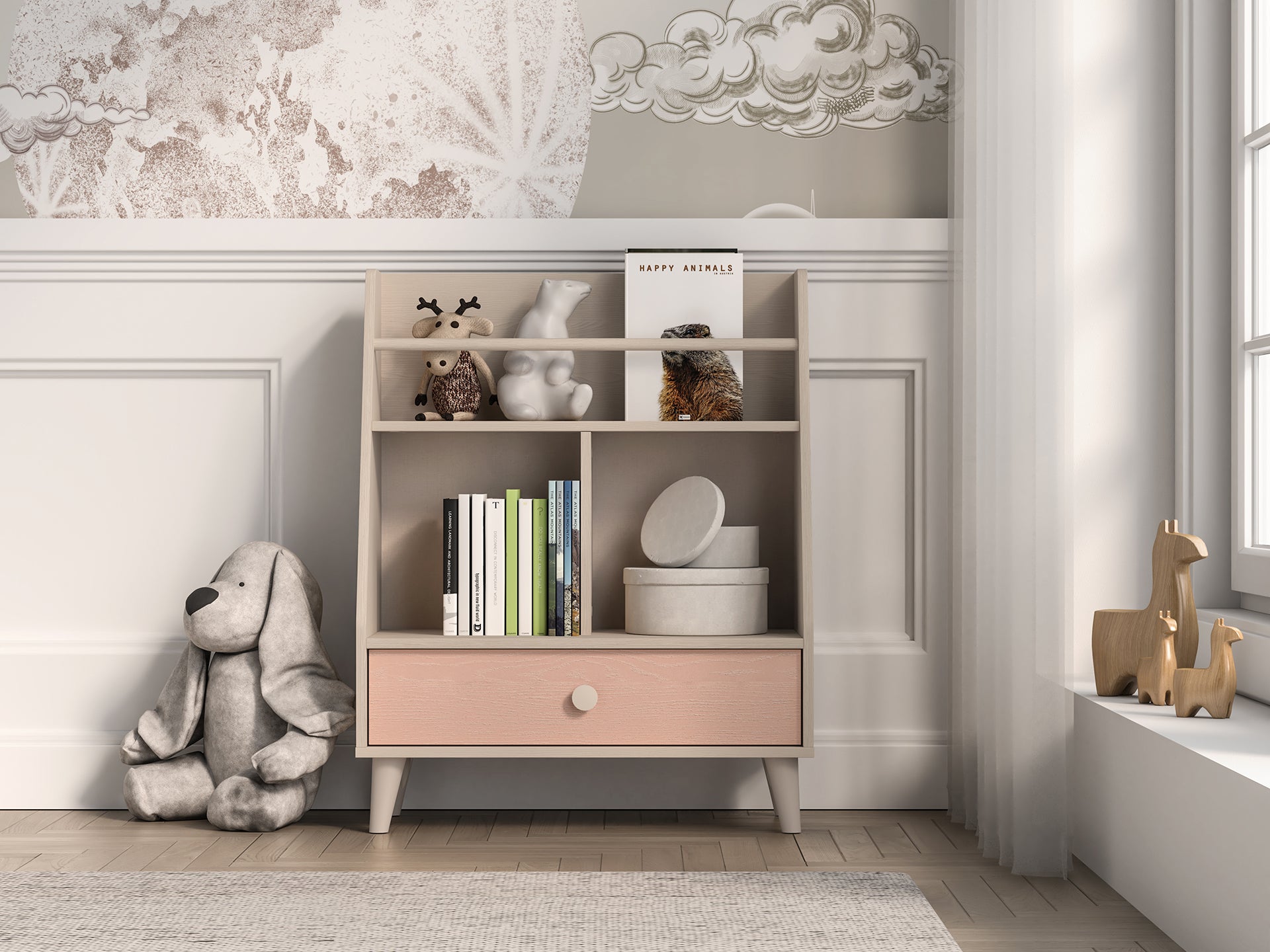 Étagère Murale enfant Moderne avec Finition en Rose Millénaire et Sable du Désert – Design Élégant|Dernières pièces|Decora Home