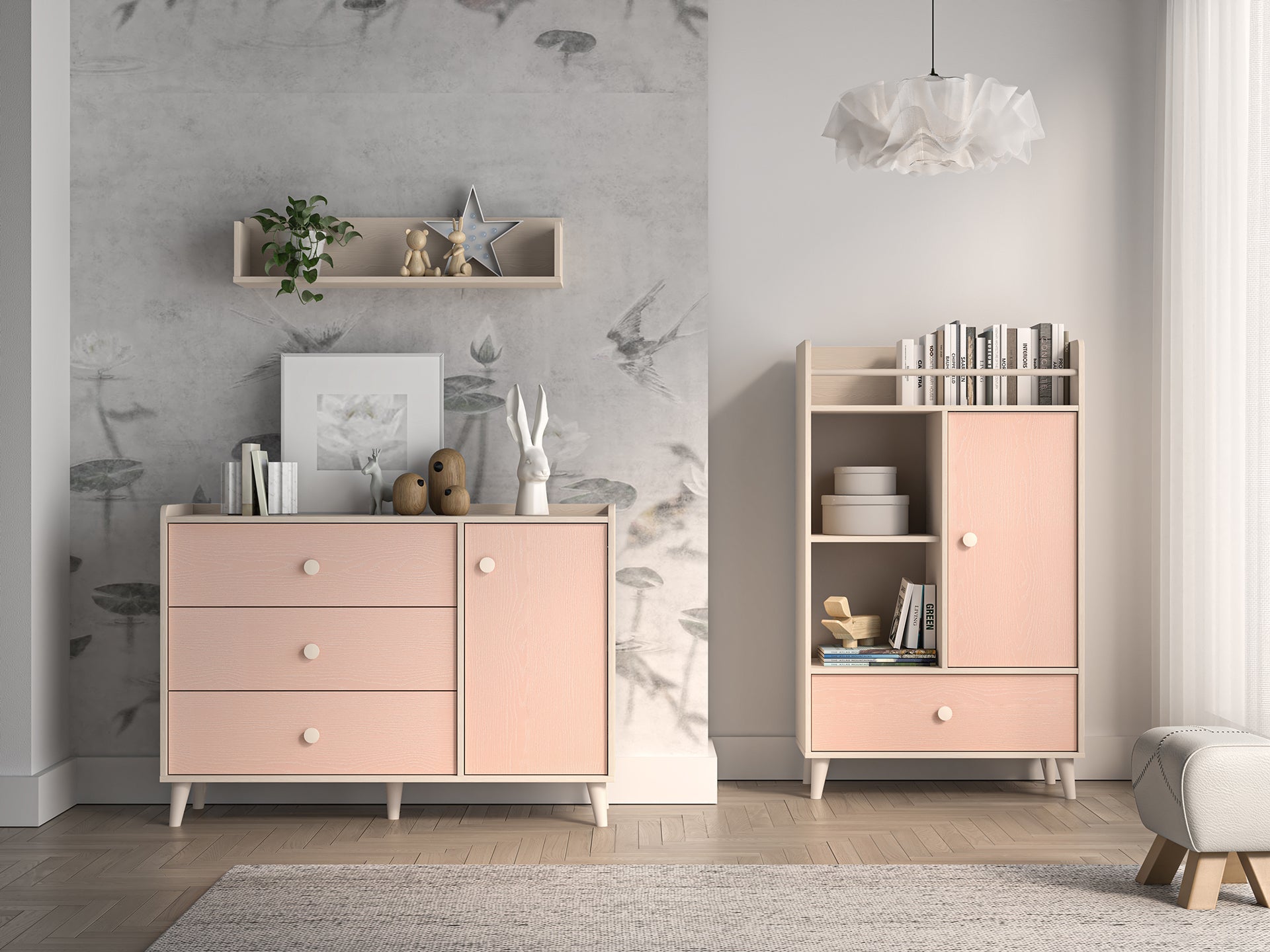 Étagère enfant moderne en panneau laminé, résistante aux rayures et à l'humidité. - Decora Home