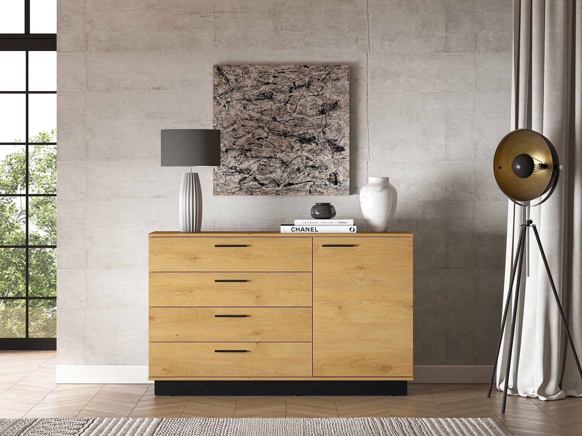 Commode, Buffet, Buffet en Chêne Élégant avec Base Noire - Style Moderne et Grande Capacité - Decora Home