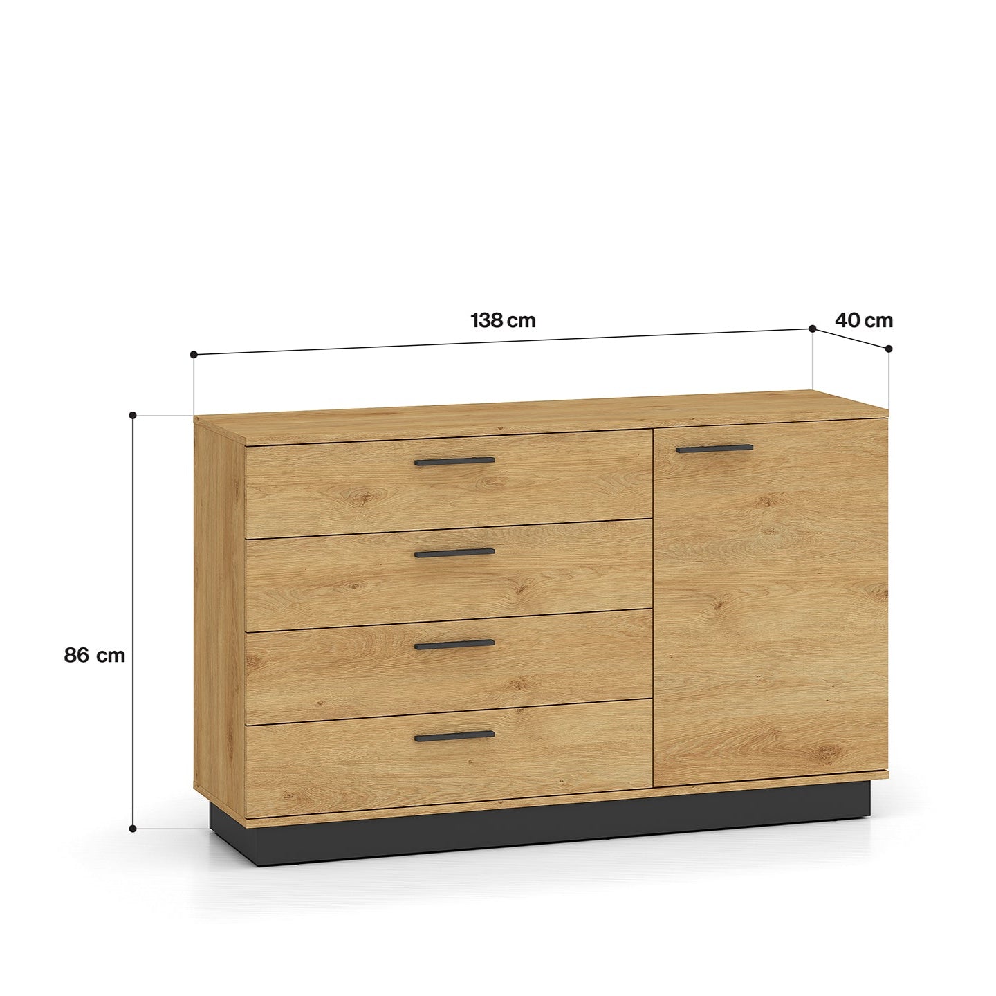 Commode, Buffet, Buffet en Chêne Élégant avec Base Noire - Style Moderne et Grande Capacité - Decora Home