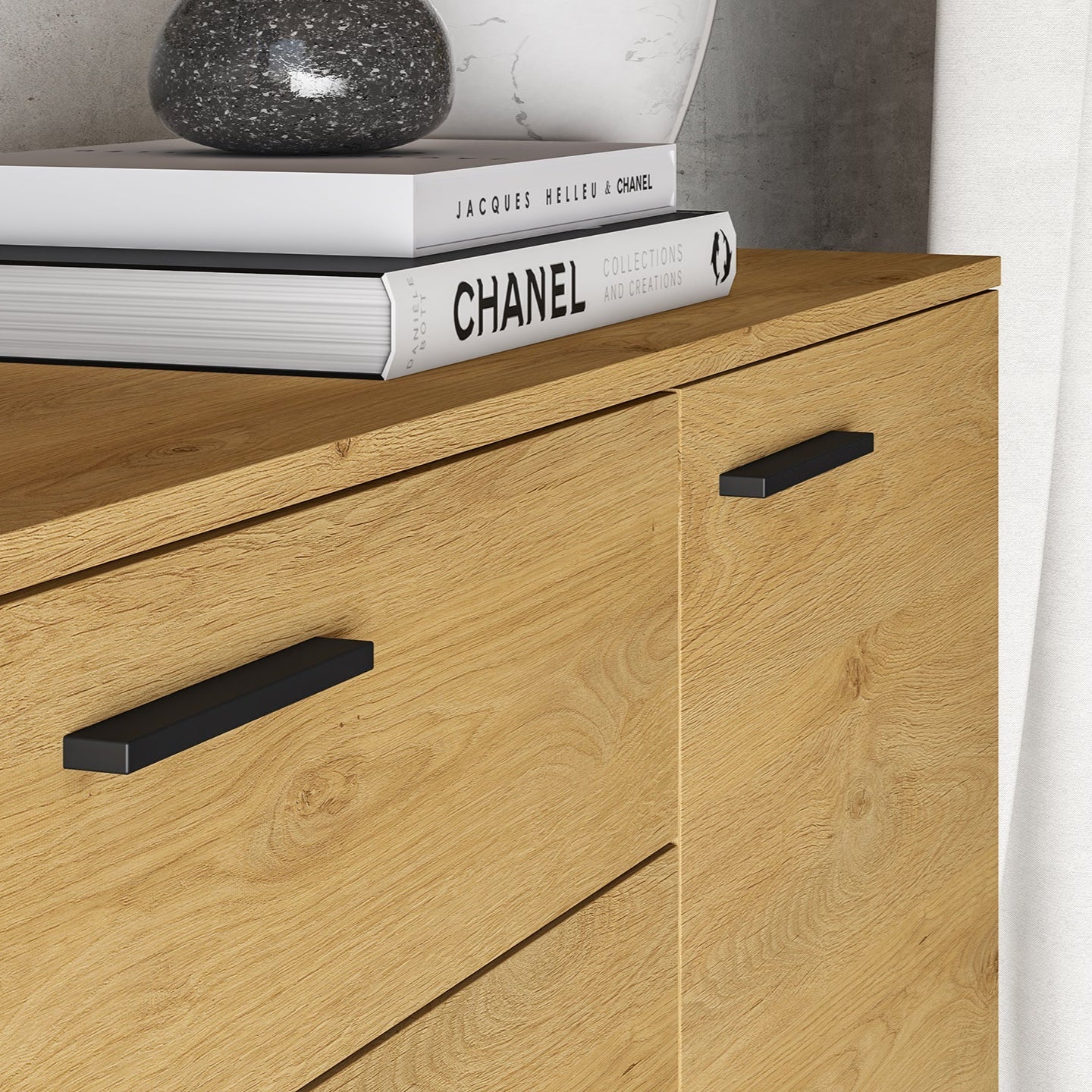 Commode, Buffet, Buffet en Chêne Élégant avec Base Noire - Style Moderne et Grande Capacité - Decora Home