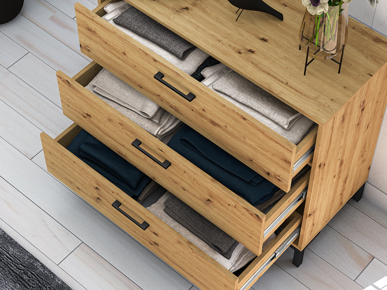 Commode, Buffet, Buffet en Chêne Artisanal avec Bordure ABS – Élégance et Praticité pour Votre Espace - Decora Home