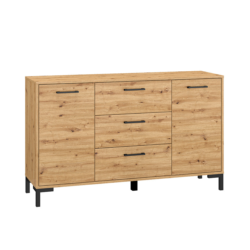 Buffet bas en chêne artisanal – 3 portes, style contemporain et finition robuste|Dernières pièces|Decora Home