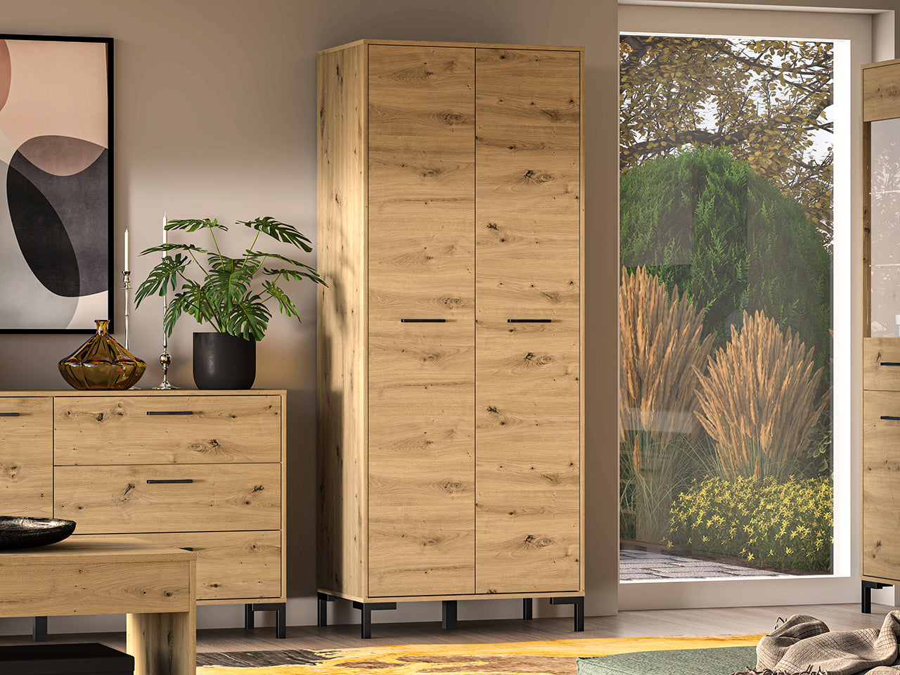 Armoire haute en chêne artisanal – Design moderne et finitions durables - Decora Home