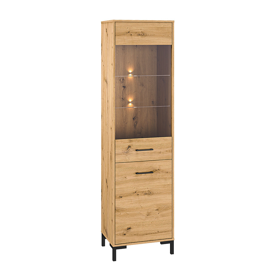 Vitrine haute en chêne artisanal – Modularité droite/gauche & éclairage LED en option|Dernières pièces|Decora Home