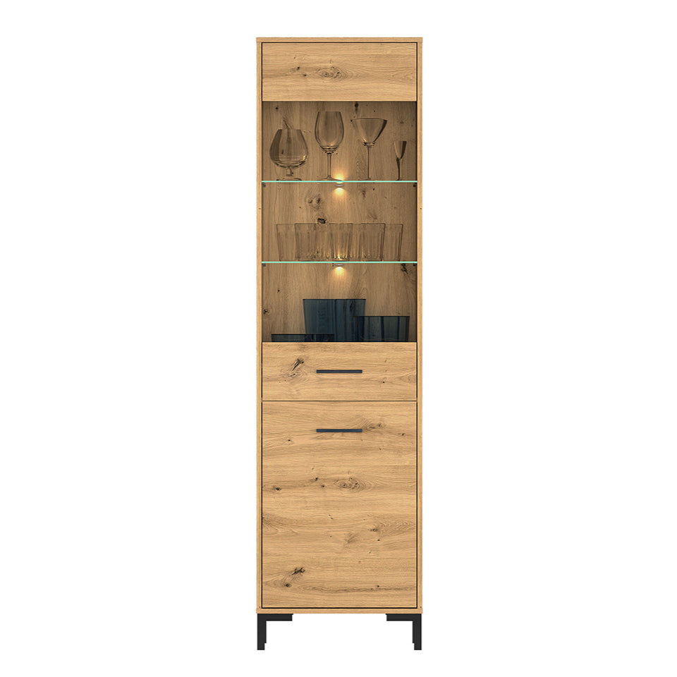 Vitrine haute en chêne artisanal – Modularité droite/gauche & éclairage LED en option - Decora Home