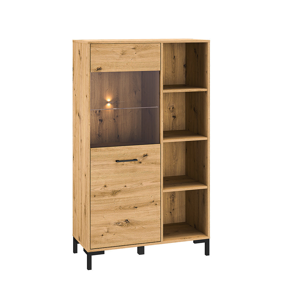 Vitrine murale en chêne artisanal avec éclairage LED en option – finition haut de gamme et verre trempé sécurisé - Decora Home