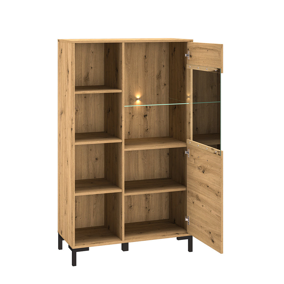 Vitrine murale en chêne artisanal avec éclairage LED en option – finition haut de gamme et verre trempé sécurisé - Decora Home