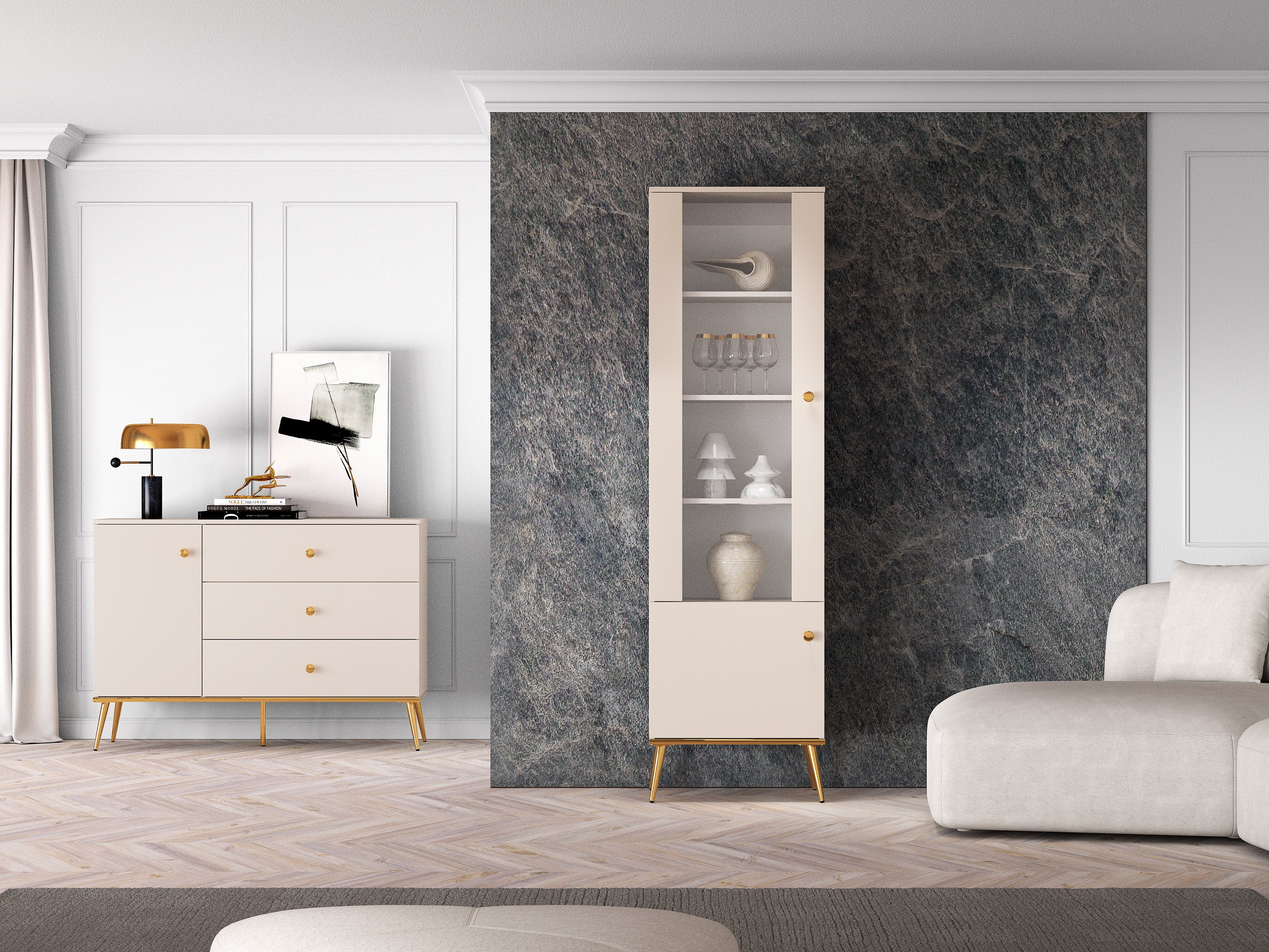 Vitrine - Élégance Moderne en Cachemire avec Pieds Dorés - Decora Home