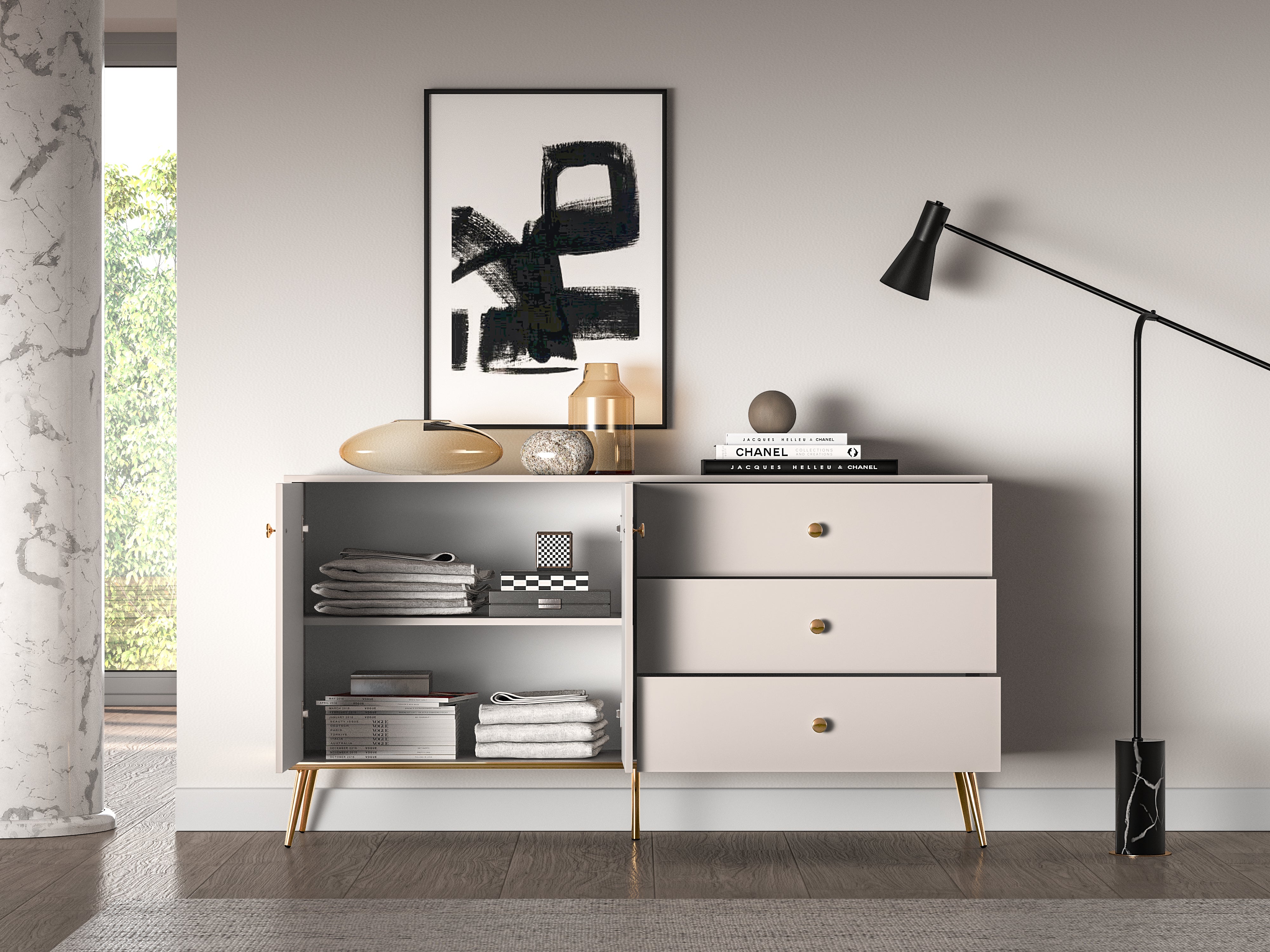Grande Commode  - Design Cachemire avec Tiroirs Profonds et Pieds Dorés