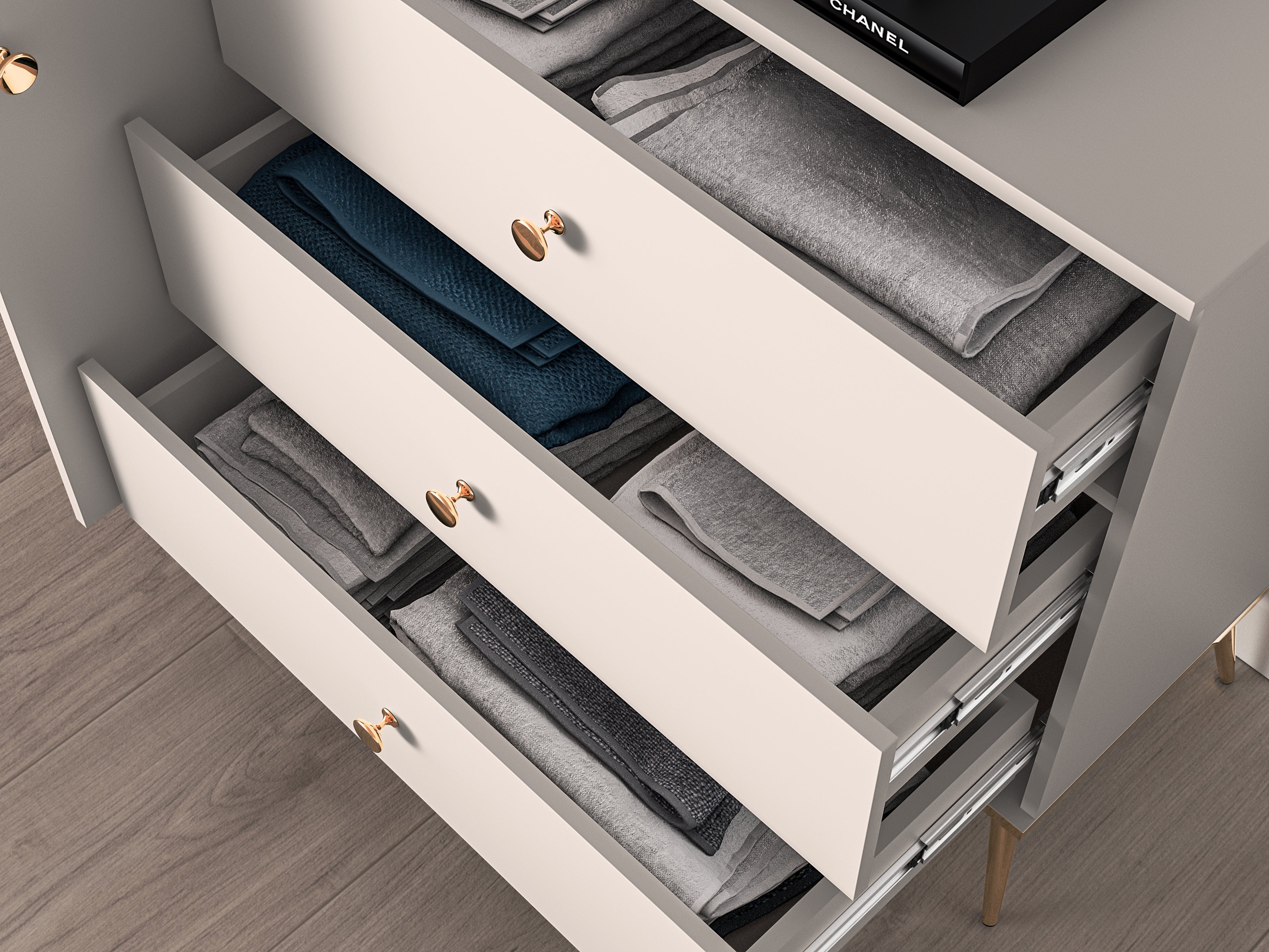 Grande Commode, Buffet  - Design Cachemire avec Tiroirs Profonds et Pieds Dorés - Decora Home