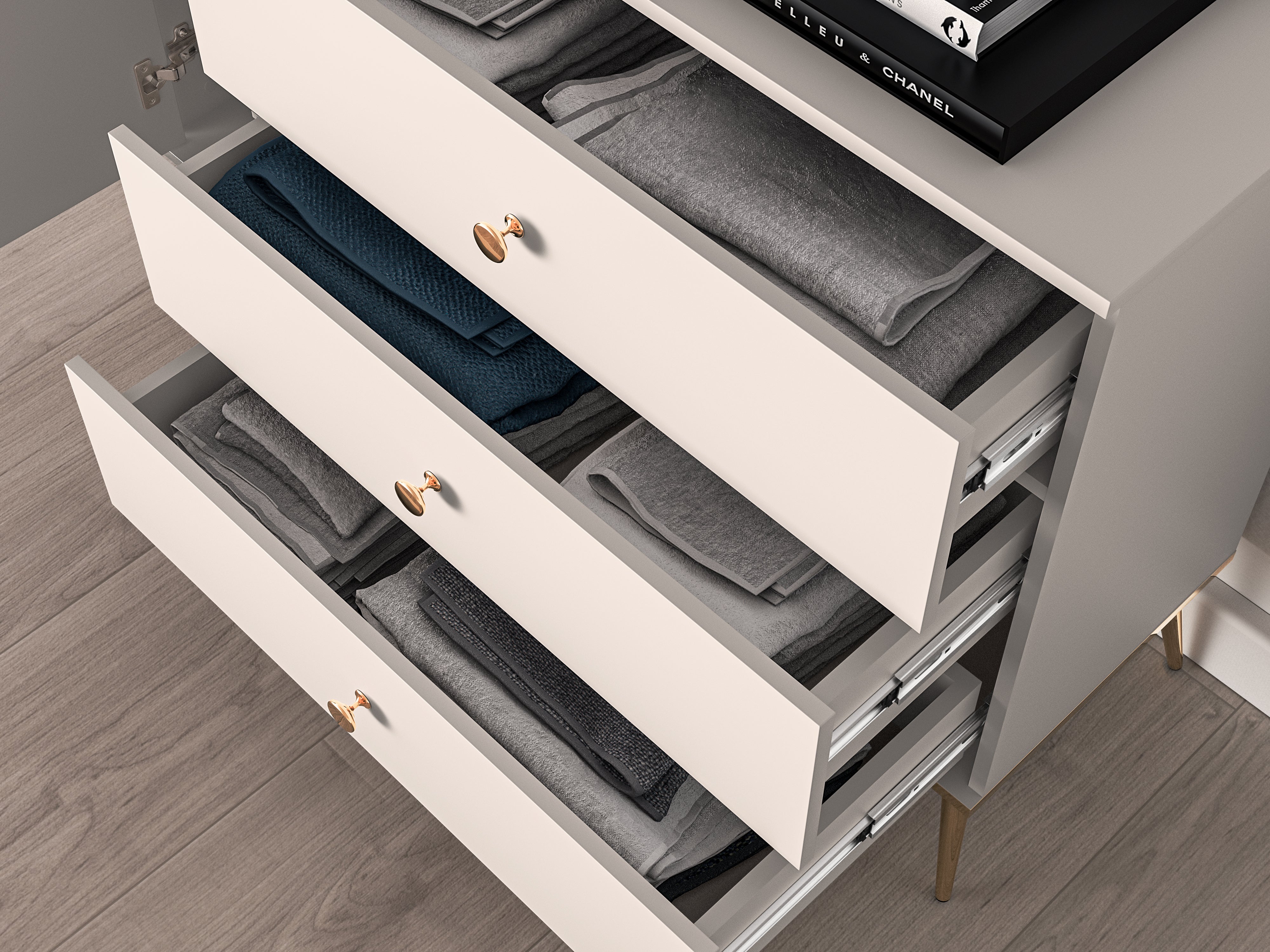 Commode, Buffet  - Design Cachemire avec Tiroirs Profonds et Pieds Dorés - Decora Home