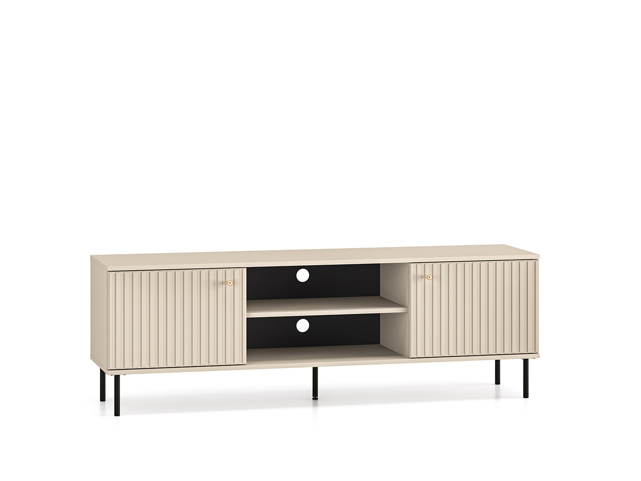 Meuble TV bois couleur Cachemire avec Compartiments Spacieux et Finitions en Or Brossé - Decora Home