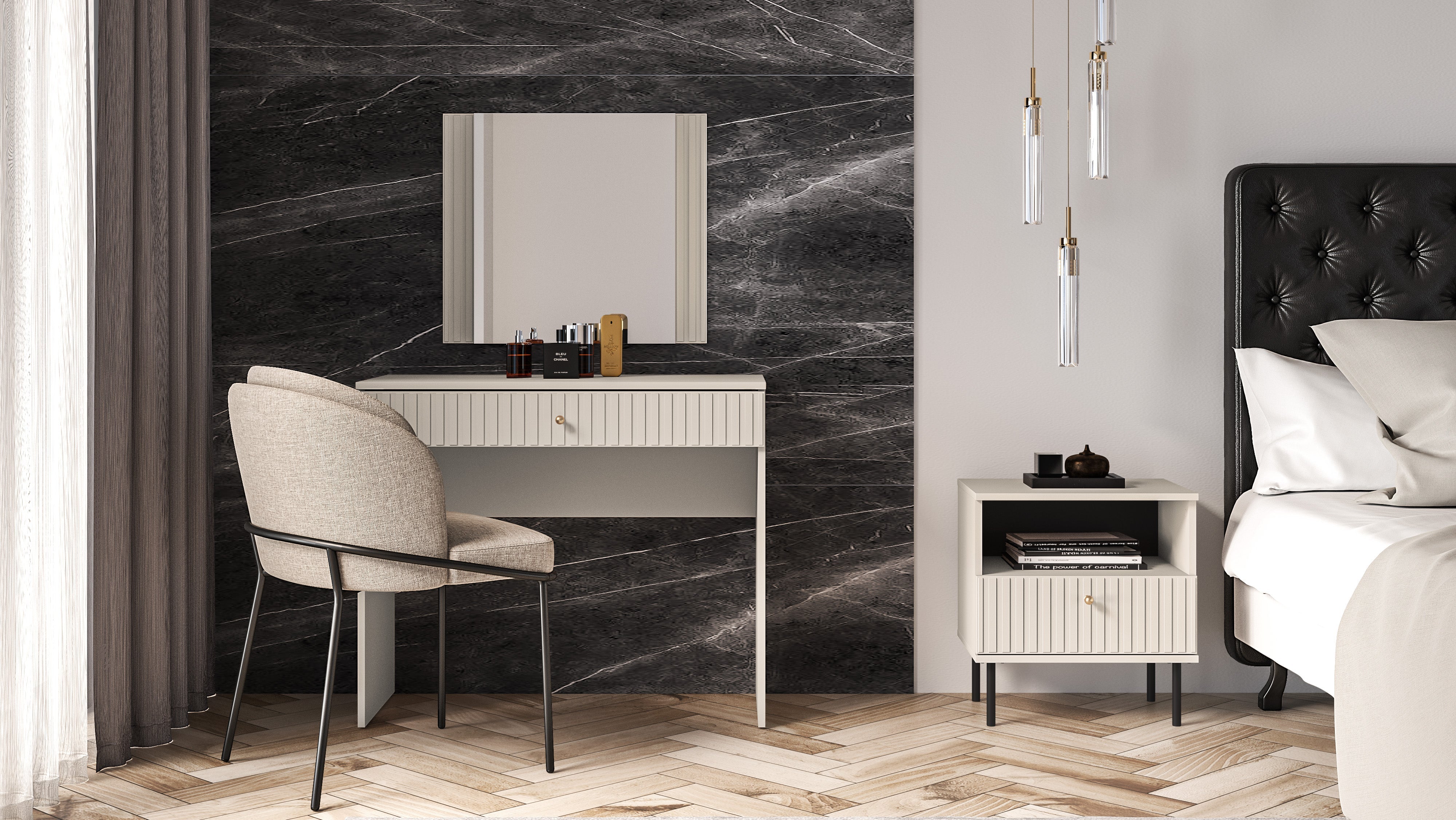 Miroir en MDF Cachemire avec Décor Fraisé pour Chambre Moderne - Decora Home