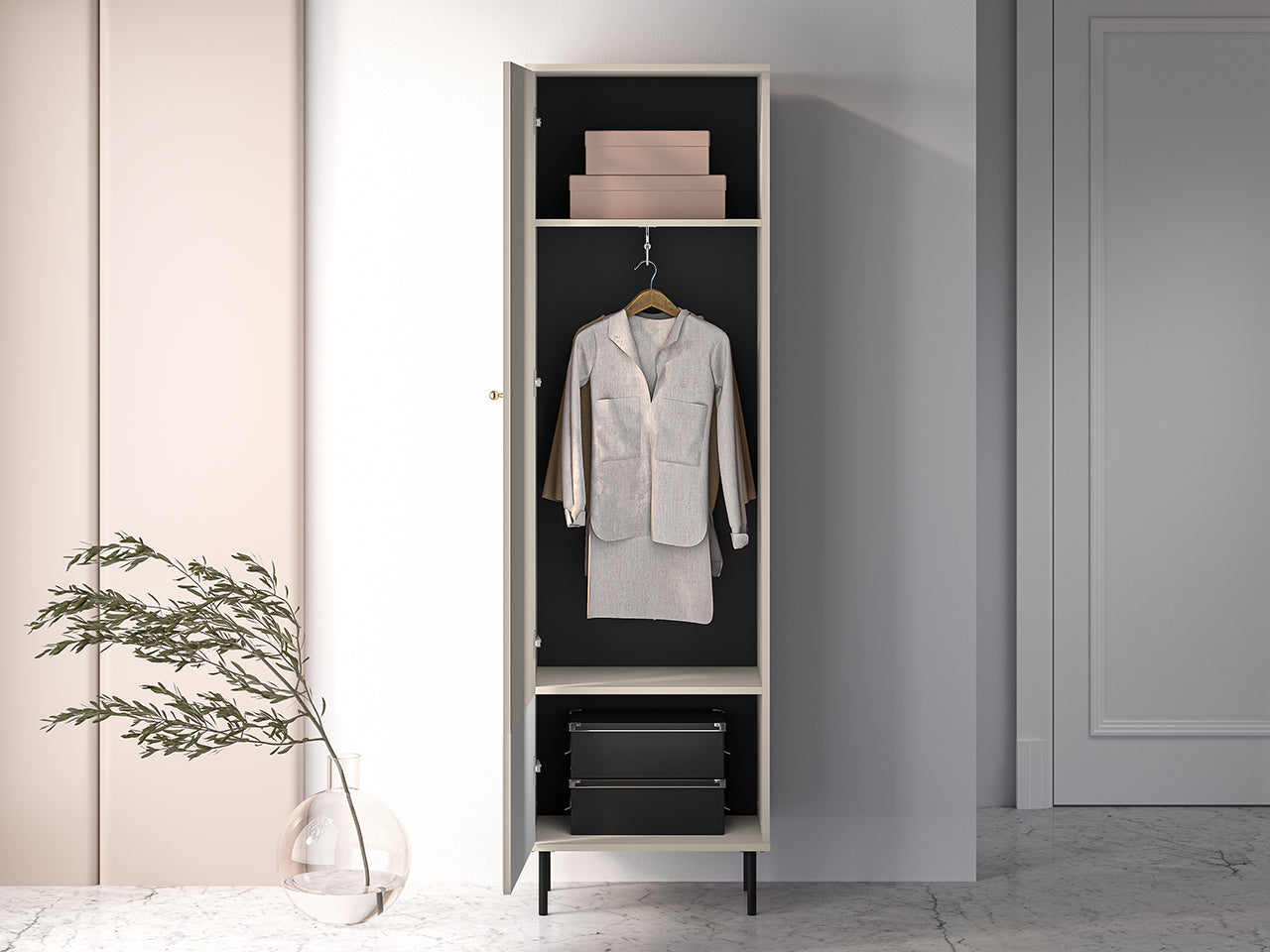 Armoire Sofina en MDF Cachemire avec Cintre Extensible et Étagères Pratiques - Decora Home