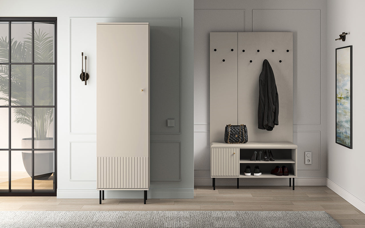 Armoire Sofina en MDF Cachemire avec Cintre Extensible et Étagères Pratiques - Decora Home