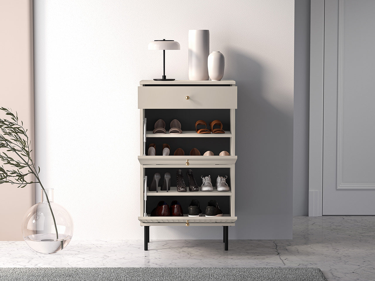Meuble à Chaussures en MDF Cachemire avec Tiroir à Extension Complète et Rabats Pratiques - Decora Home