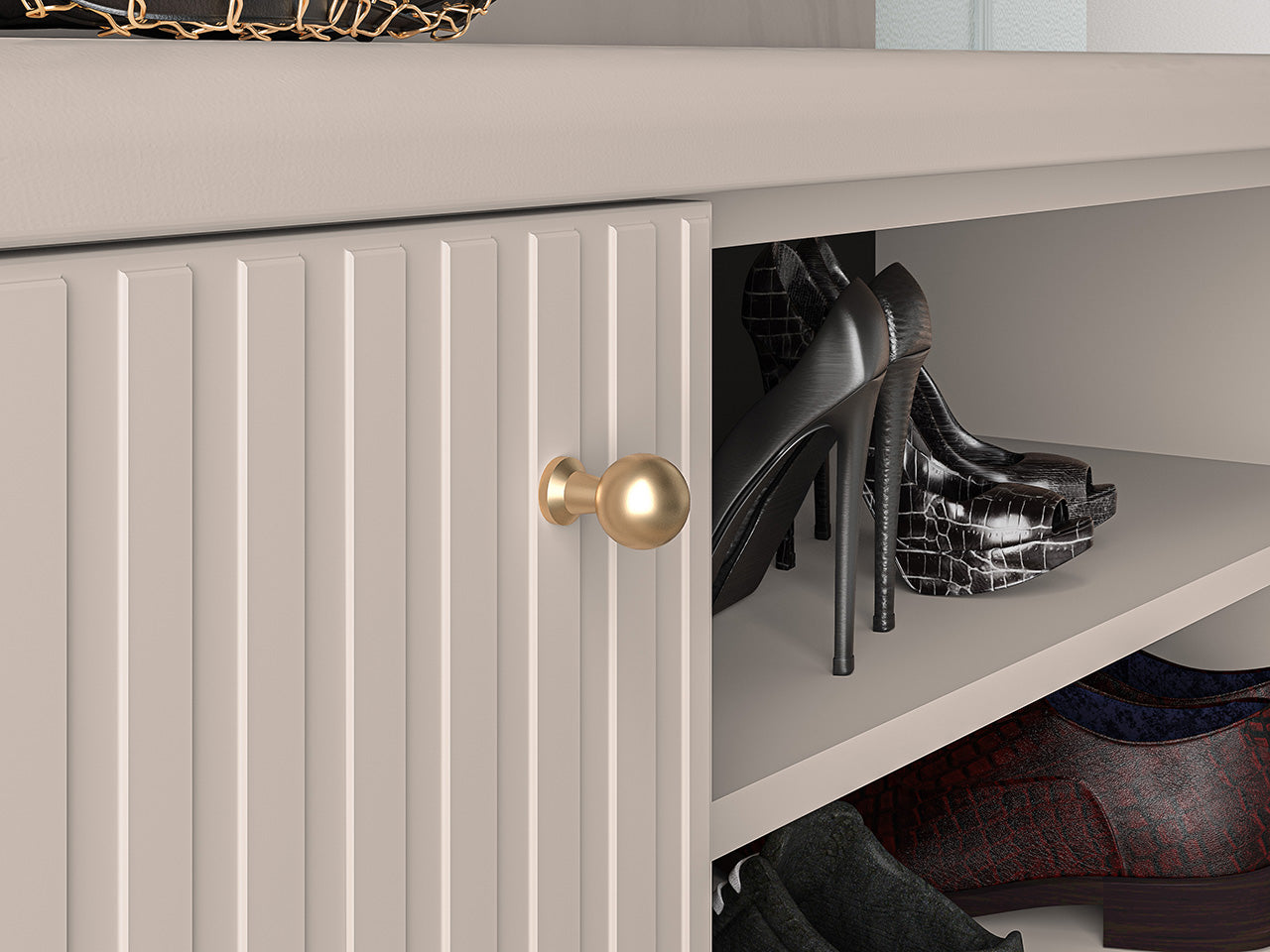 Meuble à Chaussures Sofina avec Siège Rembourré - MDF Cachemire - Decora Home