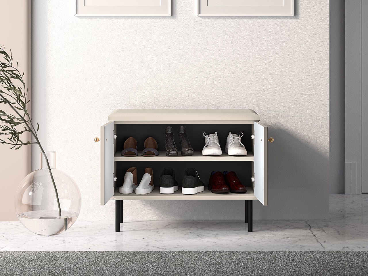 Meuble à Chaussures Sofina avec Siège Rembourré - MDF Cachemire - Decora Home